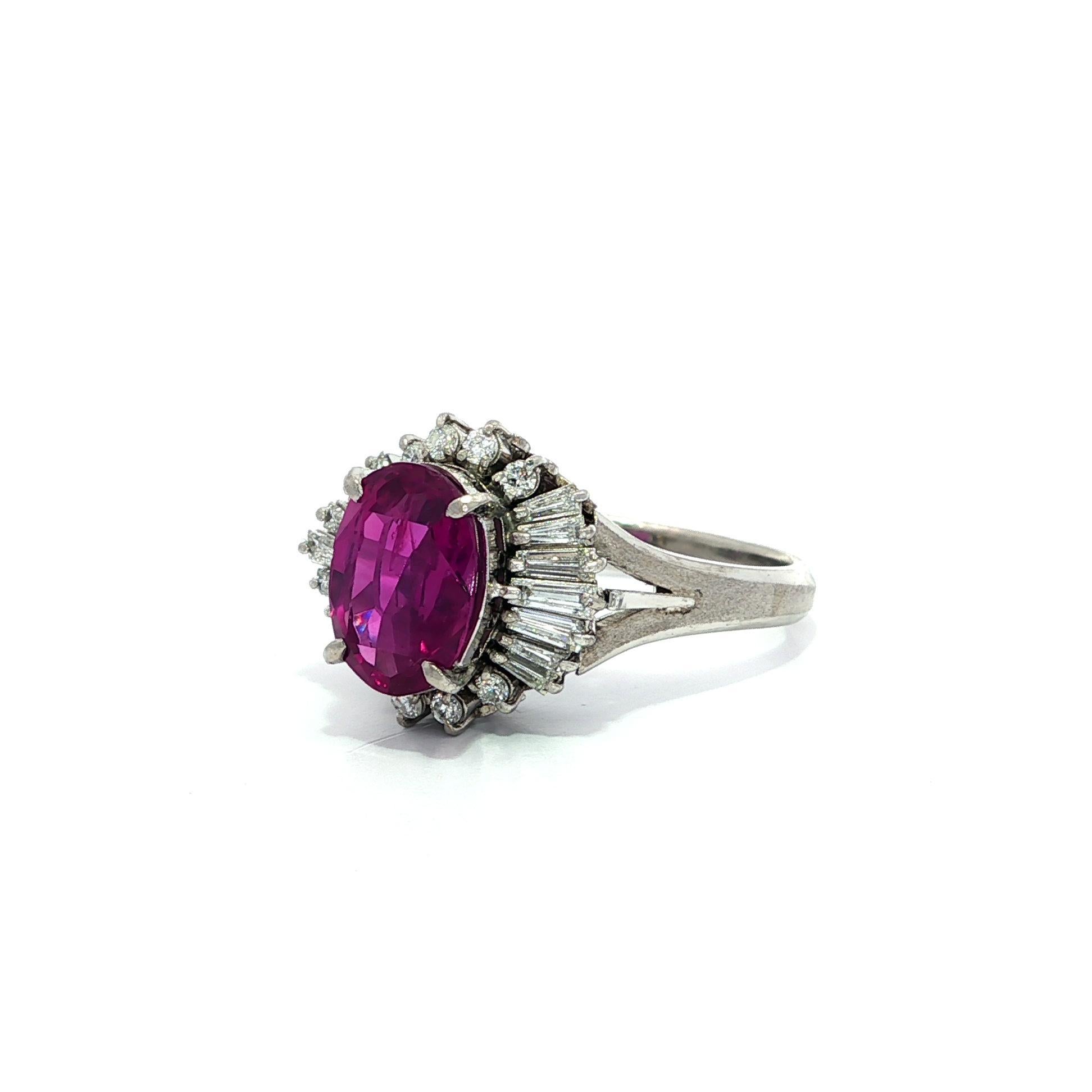Platin GIA 3,32ctw Ceylon lebendige lila rosa Saphir Diamant Ballerina Ring im Angebot 10