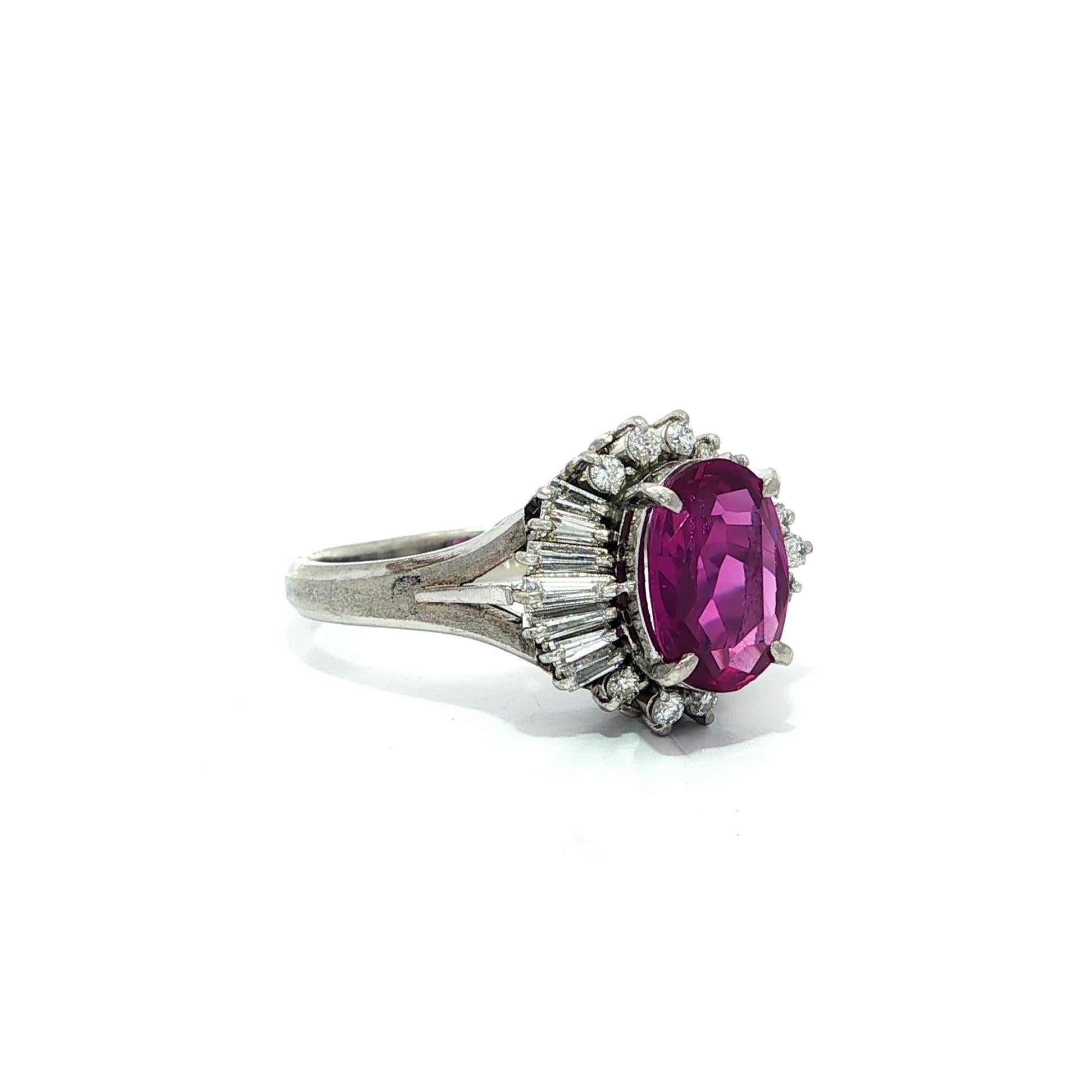 Platin GIA 3,32ctw Ceylon lebendige lila rosa Saphir Diamant Ballerina Ring im Angebot 11