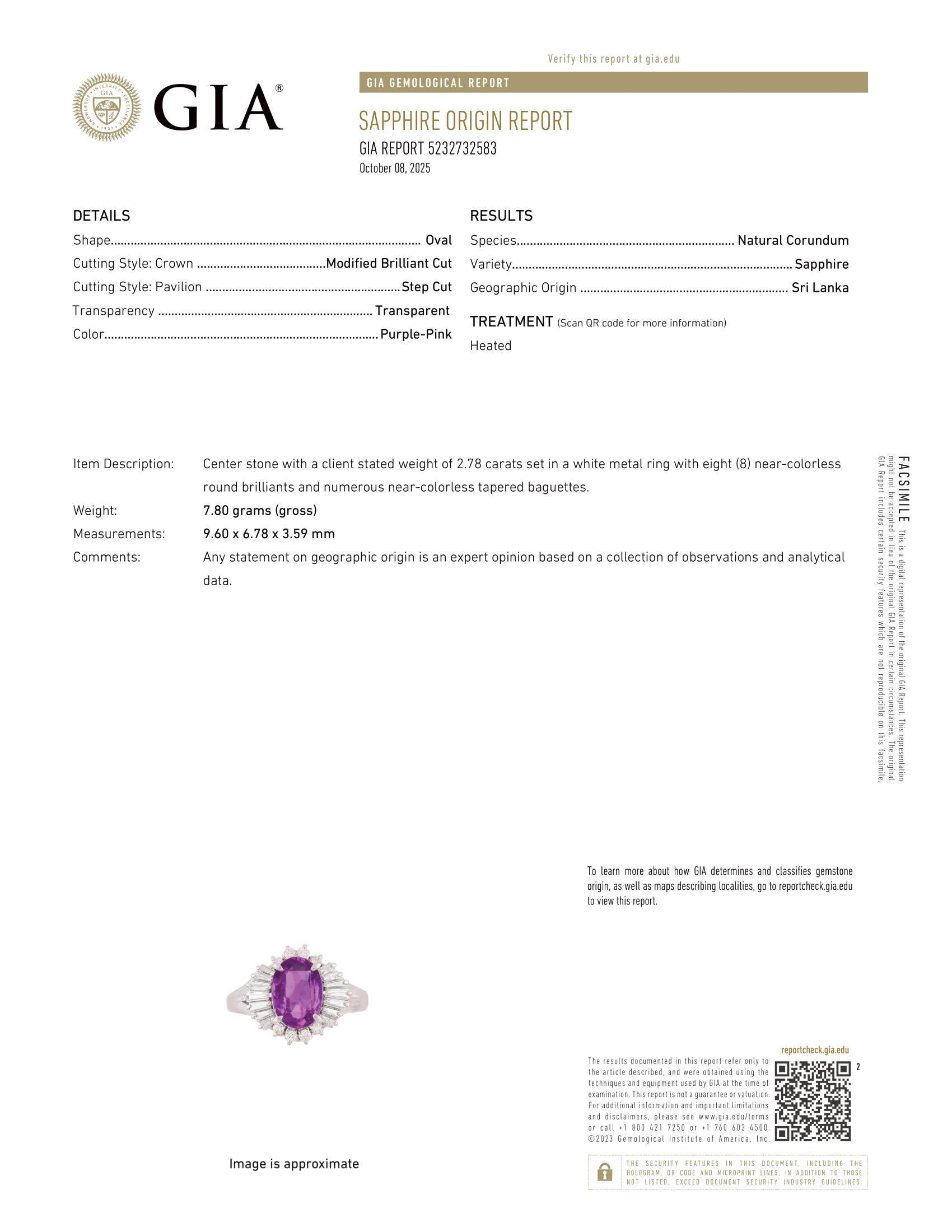 Platin GIA 3,32ctw Ceylon lebendige lila rosa Saphir Diamant Ballerina Ring im Angebot 13
