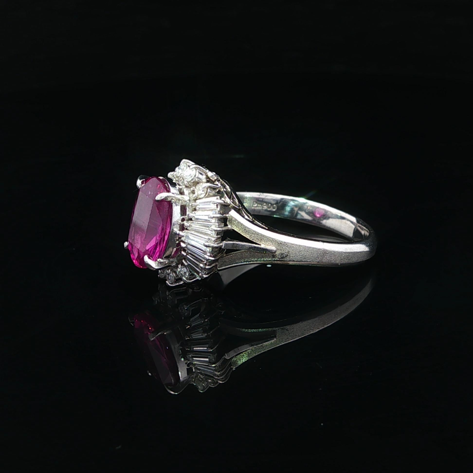 Platin GIA 3,32ctw Ceylon lebendige lila rosa Saphir Diamant Ballerina Ring im Angebot 4