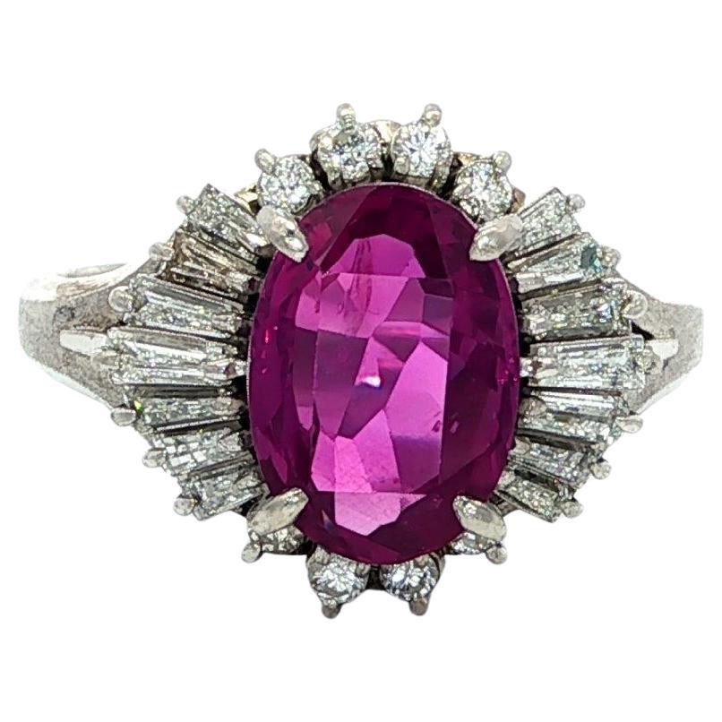 Platinum GIA 3.32ctw Ceylon Vivid Purple Pink Sapphire Diamond Ballerina Ring