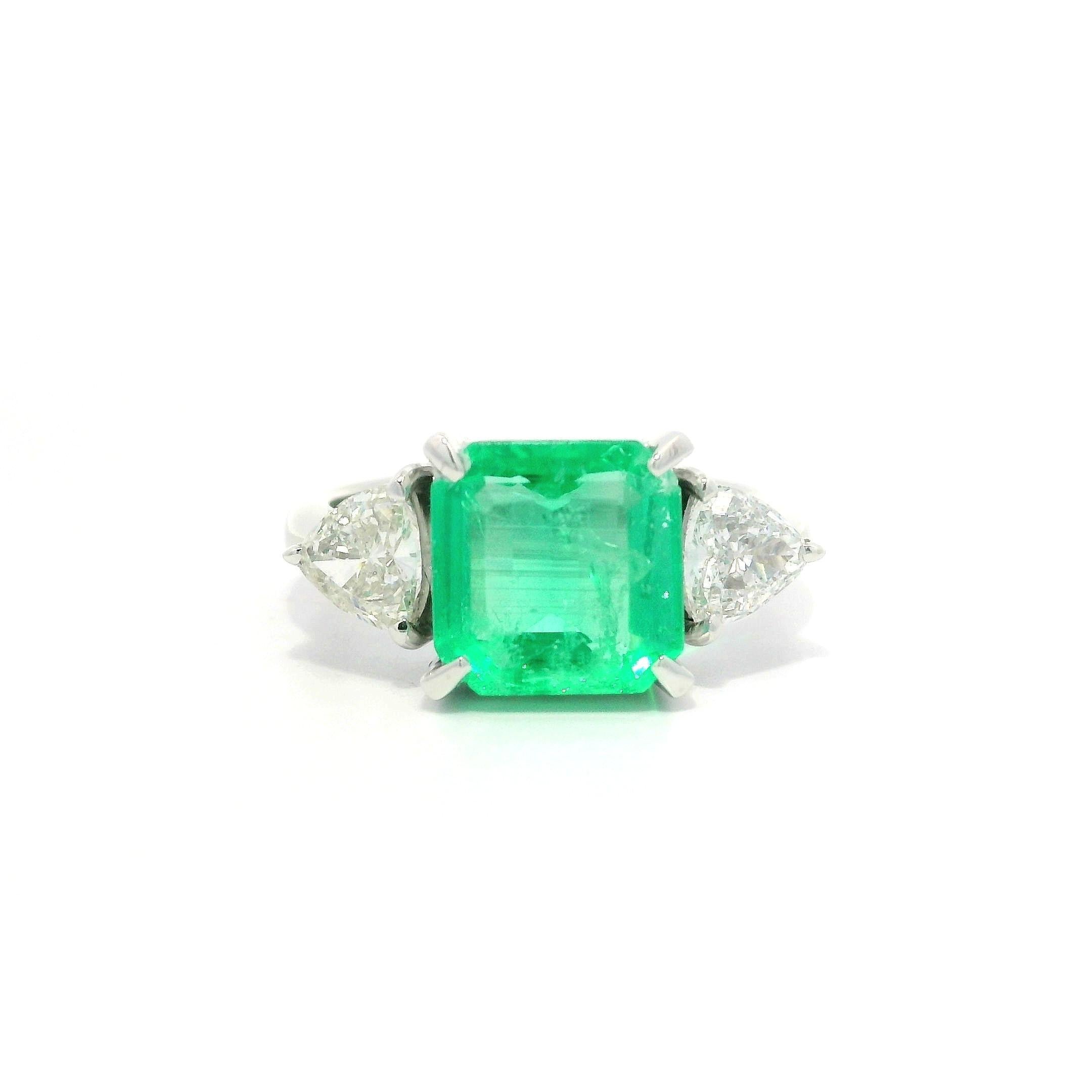 Platinum GIA 3.32ctw Octagonal Colombian Emerald w/ Trillion Diamond Sides Ring 6