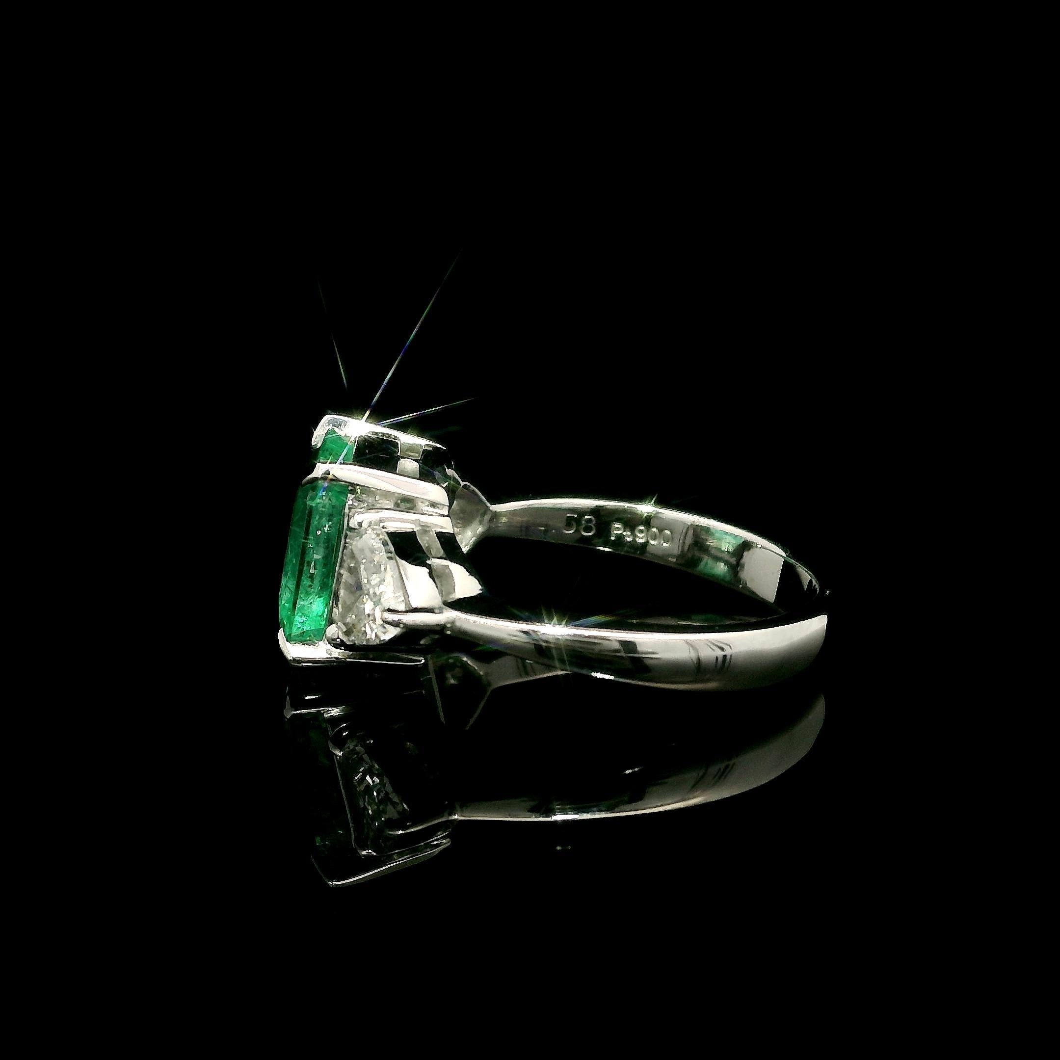 Platinum GIA 3.32ctw Octagonal Colombian Emerald w/ Trillion Diamond Sides Ring 12