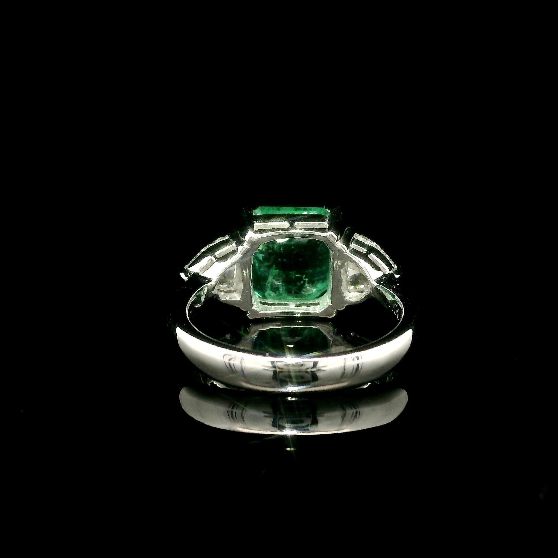 Platinum GIA 3.32ctw Octagonal Colombian Emerald w/ Trillion Diamond Sides Ring 13