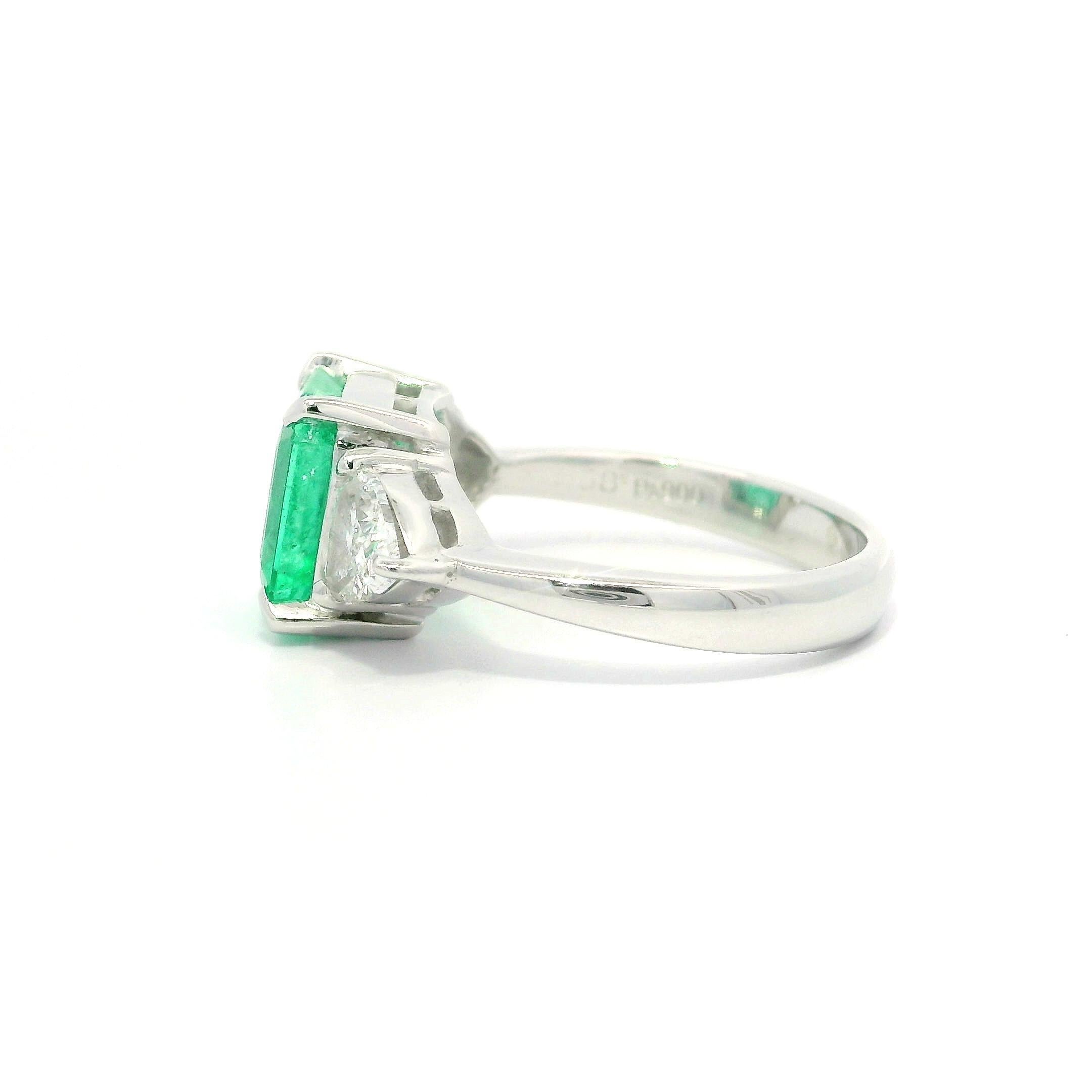 Platinum GIA 3.32ctw Octagonal Colombian Emerald w/ Trillion Diamond Sides Ring 1