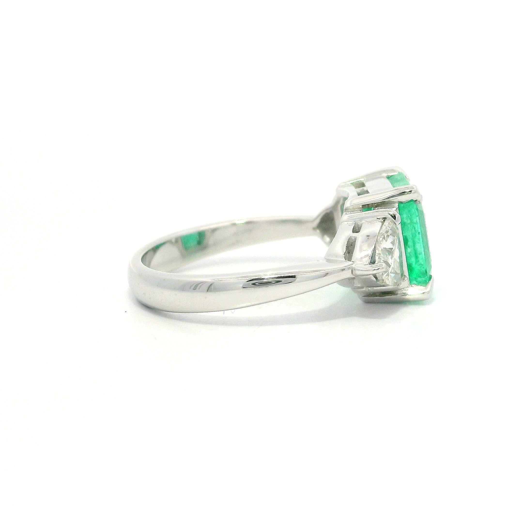 Platinum GIA 3.32ctw Octagonal Colombian Emerald w/ Trillion Diamond Sides Ring 2