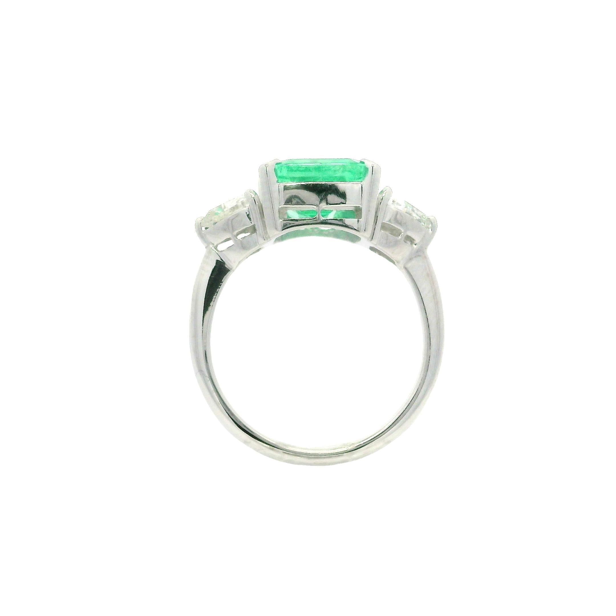 Platinum GIA 3.32ctw Octagonal Colombian Emerald w/ Trillion Diamond Sides Ring 4