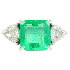 Platinum GIA 3.32ctw Octagonal Colombian Emerald w/ Trillion Diamond Sides Ring