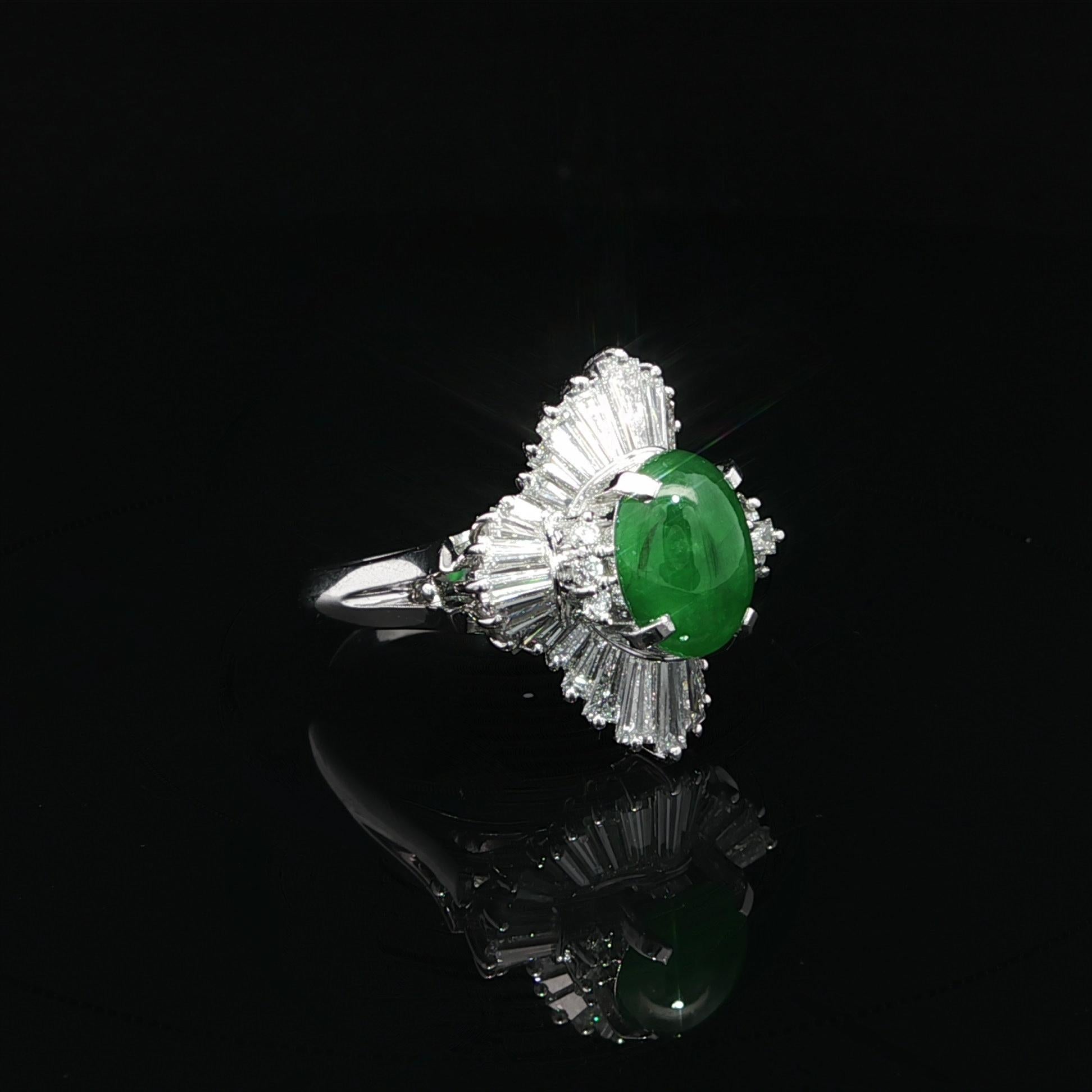 Platino GIA 3,35ctw Verde Mela Burma A Giada Diamante Anello Ballerina Ondulato in vendita 5