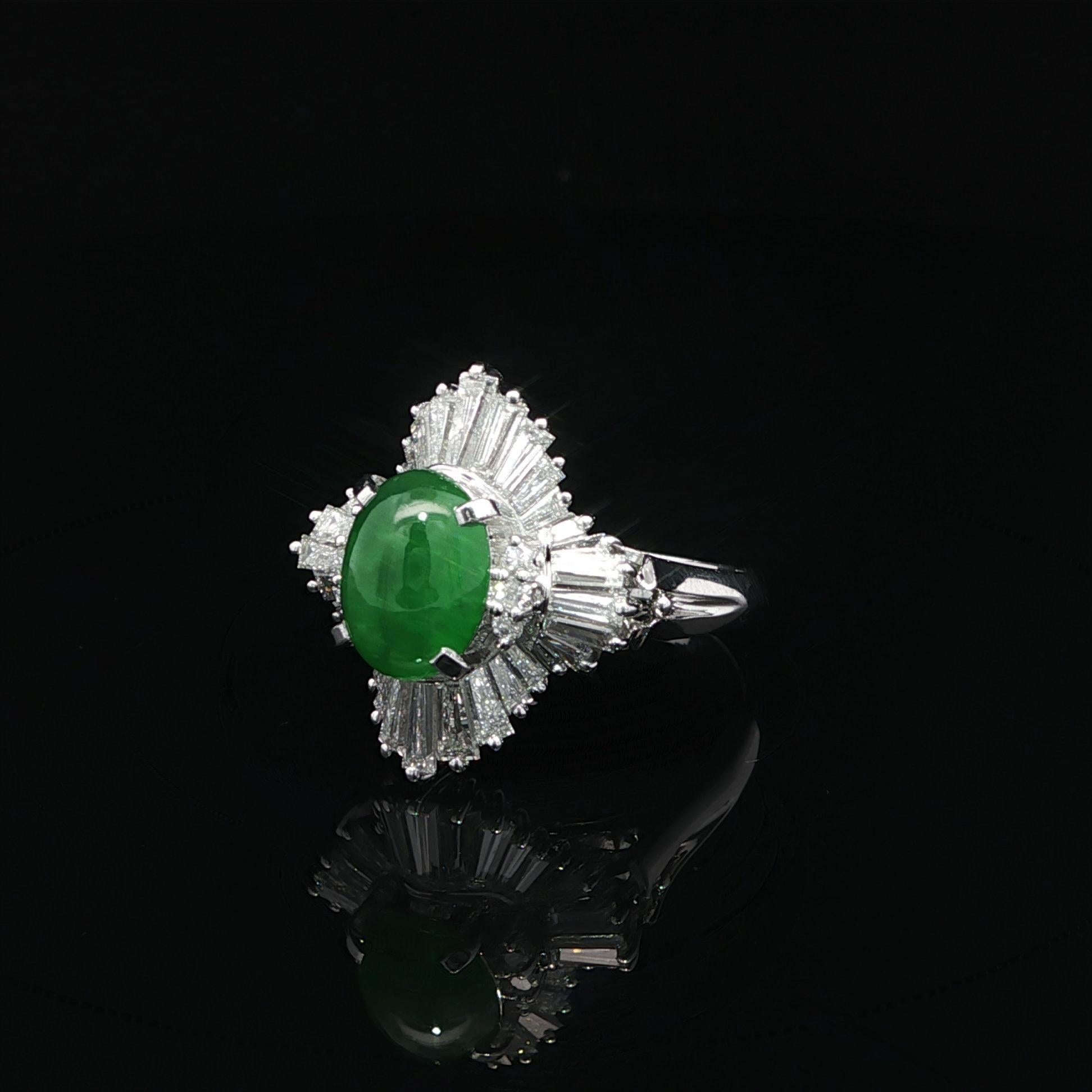 Platino GIA 3,35ctw Verde Mela Burma A Giada Diamante Anello Ballerina Ondulato in vendita 6