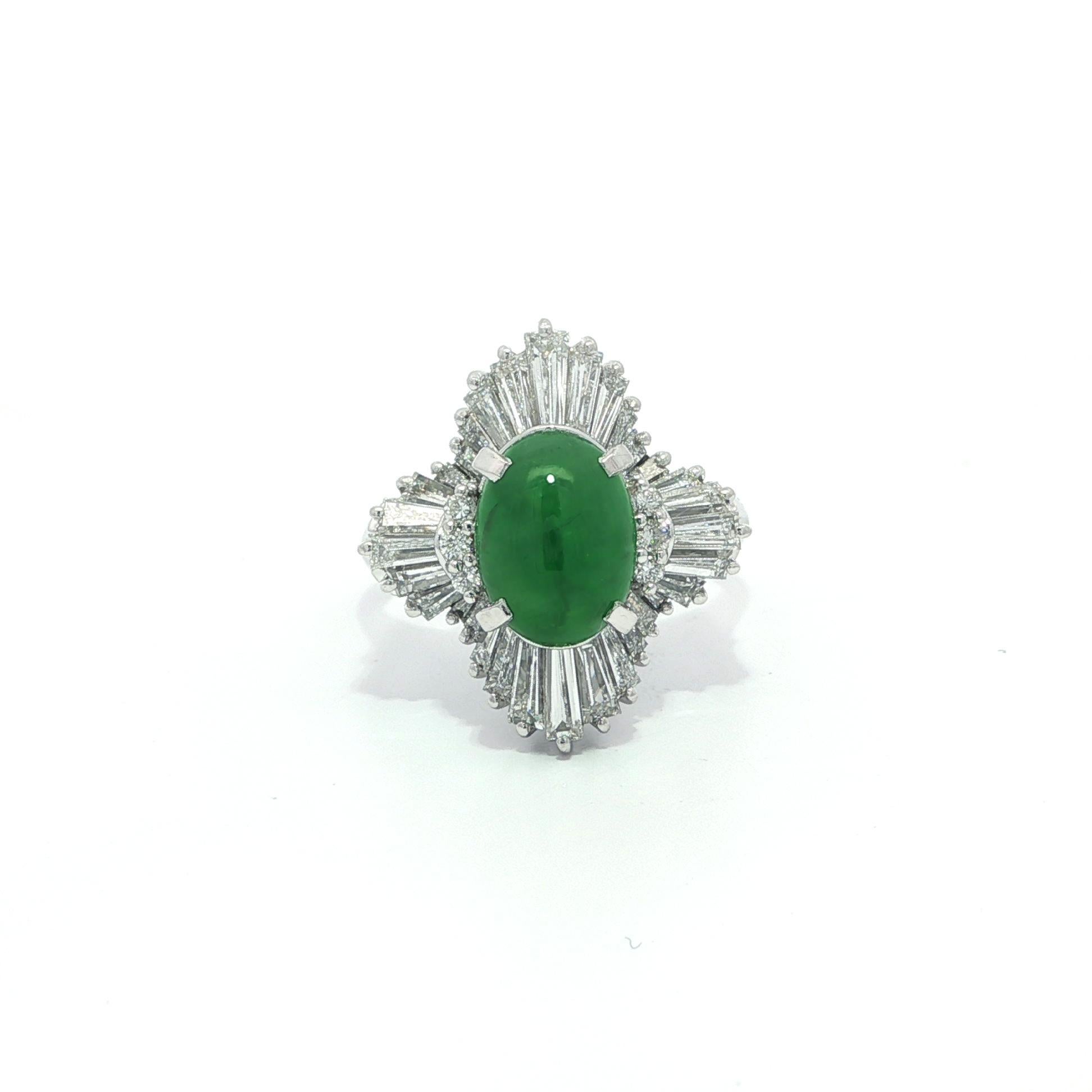 Cabochon Platino GIA 3,35ctw Verde Mela Burma A Giada Diamante Anello Ballerina Ondulato in vendita