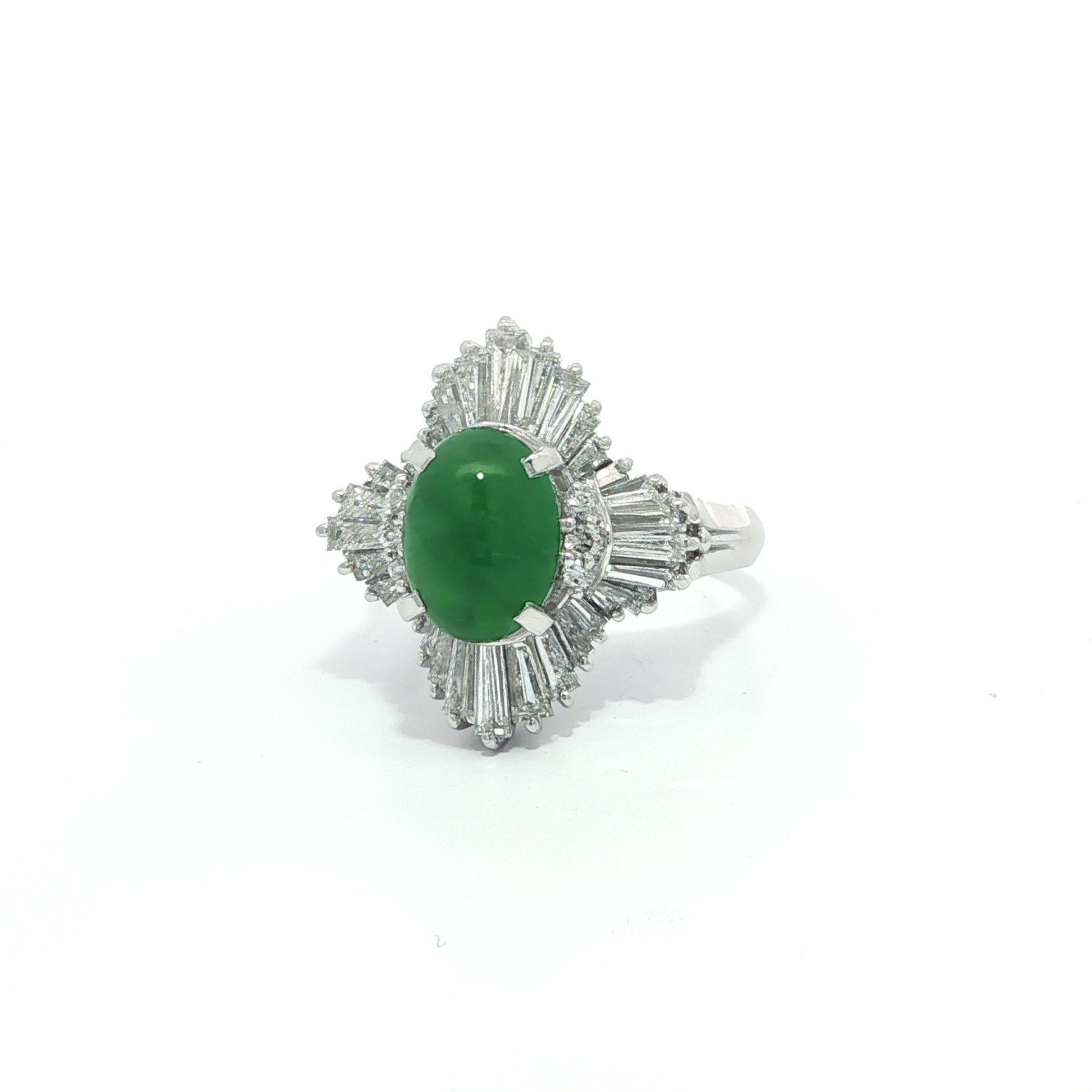 Donna Platino GIA 3,35ctw Verde Mela Burma A Giada Diamante Anello Ballerina Ondulato in vendita