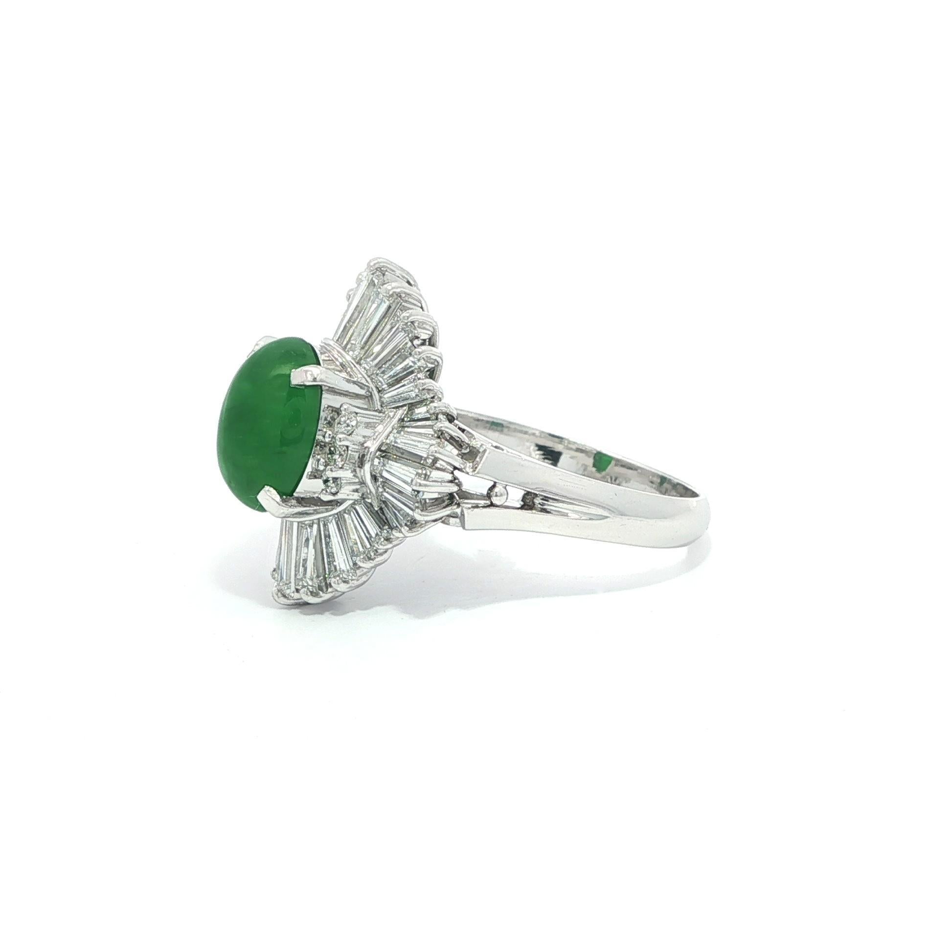 Platino GIA 3,35ctw Verde Mela Burma A Giada Diamante Anello Ballerina Ondulato in vendita 1