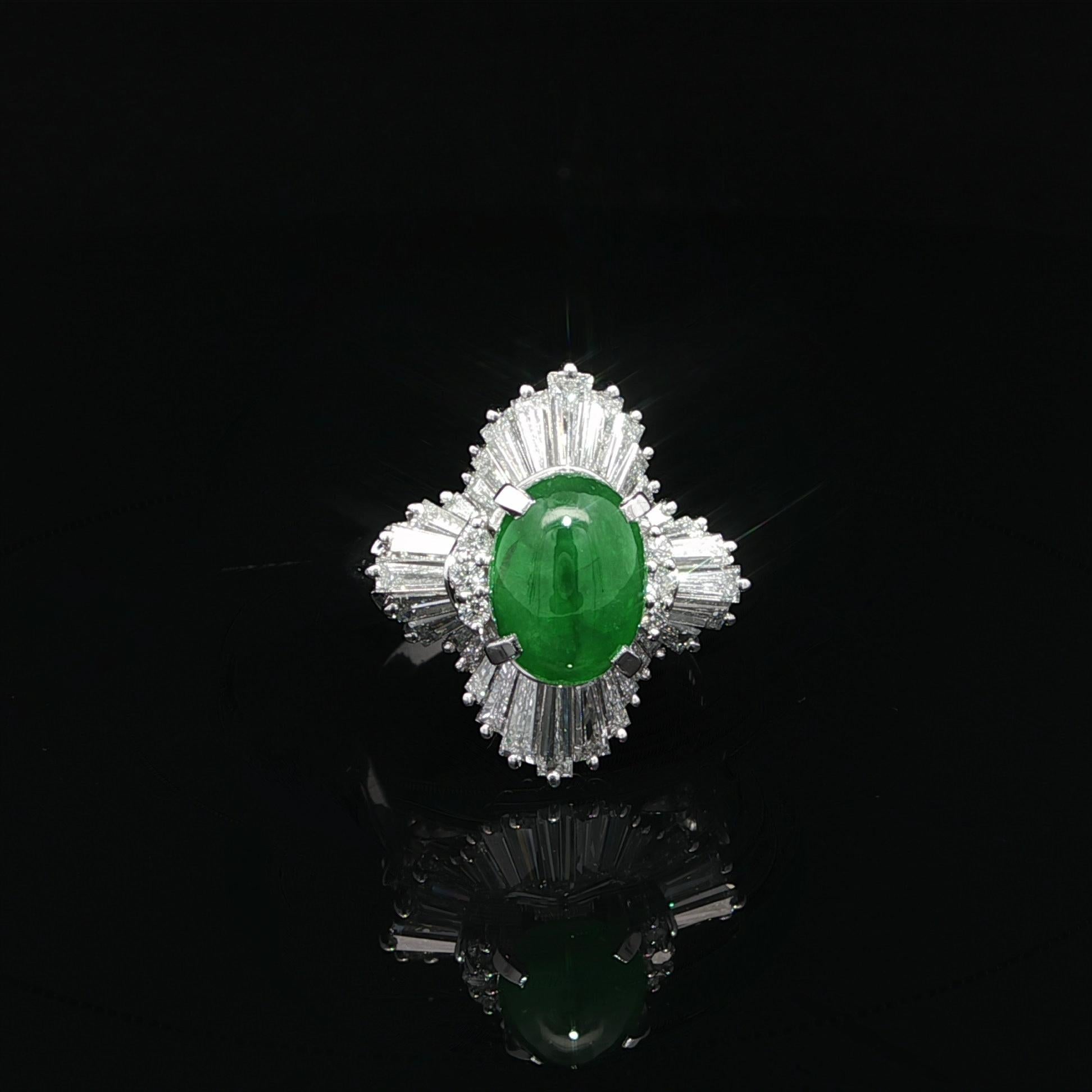 Platino GIA 3,35ctw Verde Mela Burma A Giada Diamante Anello Ballerina Ondulato in vendita 4