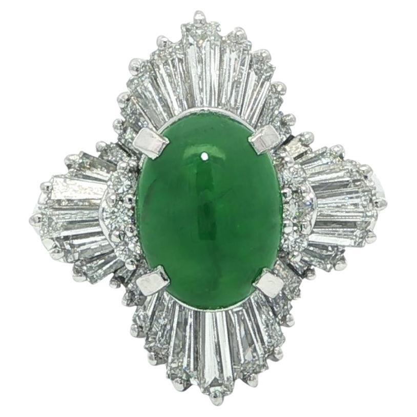 Platin GIA 3,35ctw Apfel Grün Burma A Jade Diamant gewellt Ballerina Ring