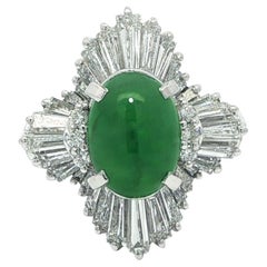 Platinum GIA 3.35ctw Apple Green Burma A Jade Diamond Wavy Ballerina Ring