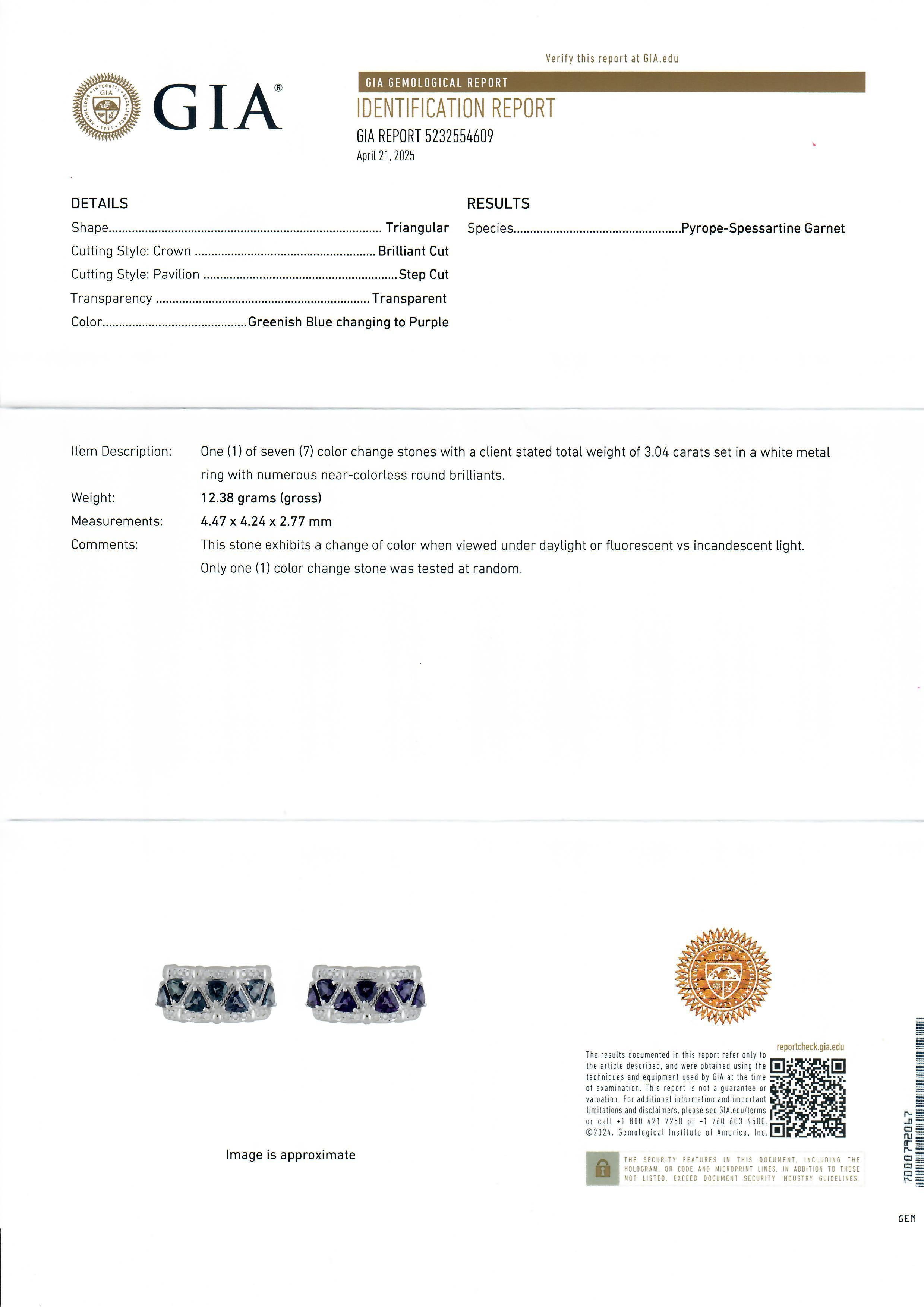 Platinum GIA 3.3ctw Color Change Blue To Purple Garnets & Diamond Band Ring For Sale 6
