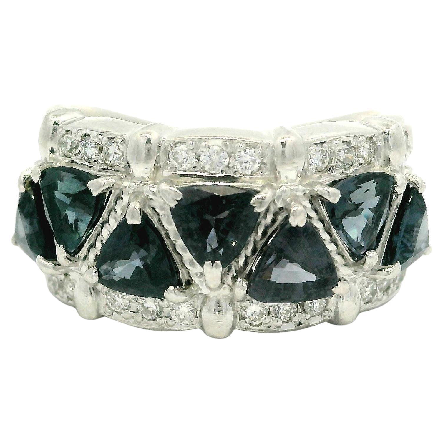 Platinum GIA 3.3ctw Color Change Blue To Purple Garnets & Diamond Band Ring For Sale