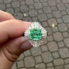 Platinum GIA 3.51ctw Clean Bright Colombian Emerald Wavy Diamond Ballerina Ring