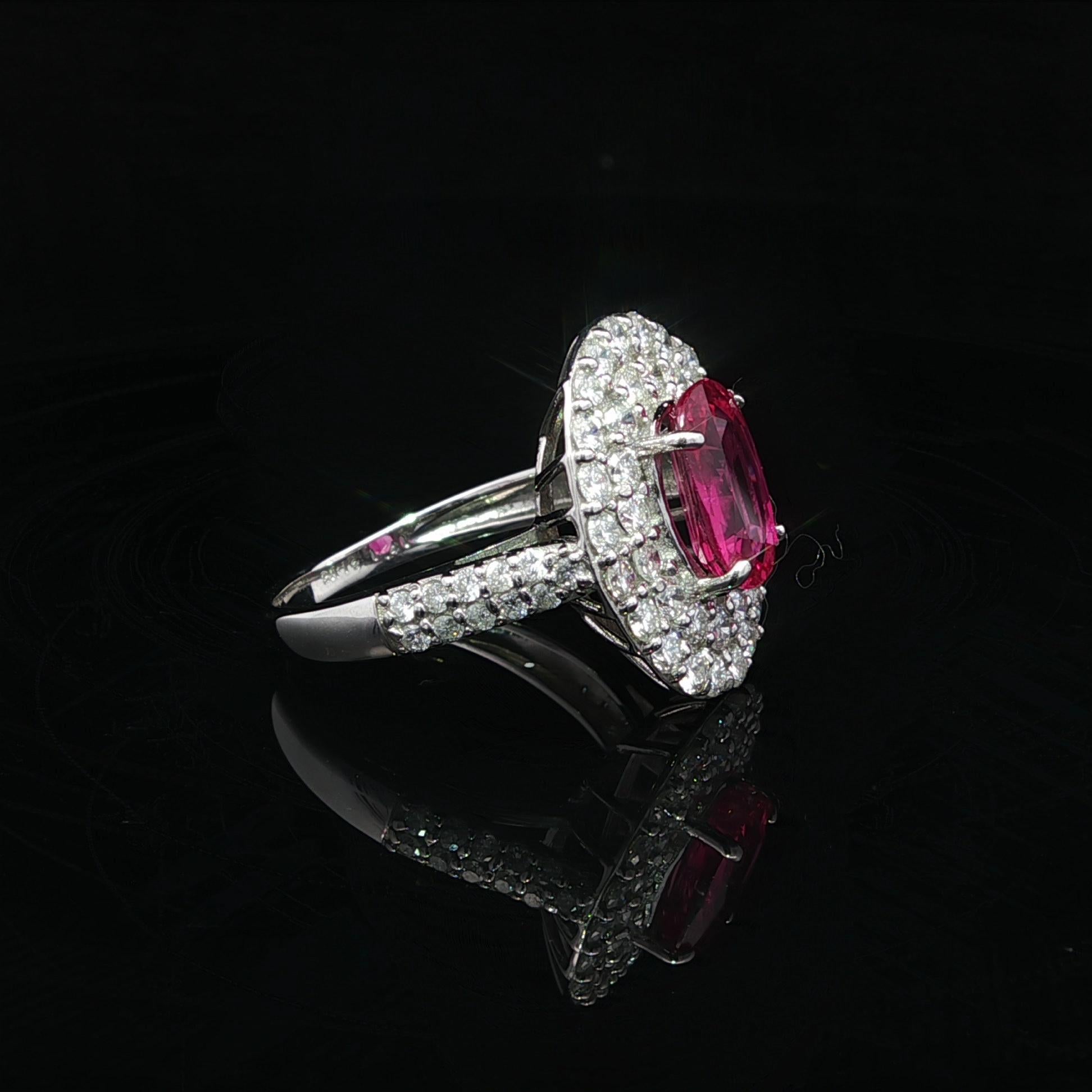 Platin GIA 3,52ct lange ovale keine Hitze Rubin w / Dual Halo Diamond Platter Ring im Angebot 5