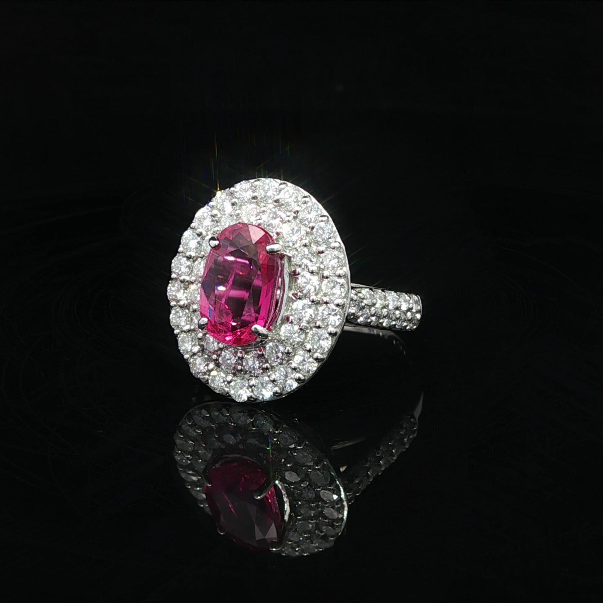 Platin GIA 3,52ct lange ovale keine Hitze Rubin w / Dual Halo Diamond Platter Ring im Angebot 6