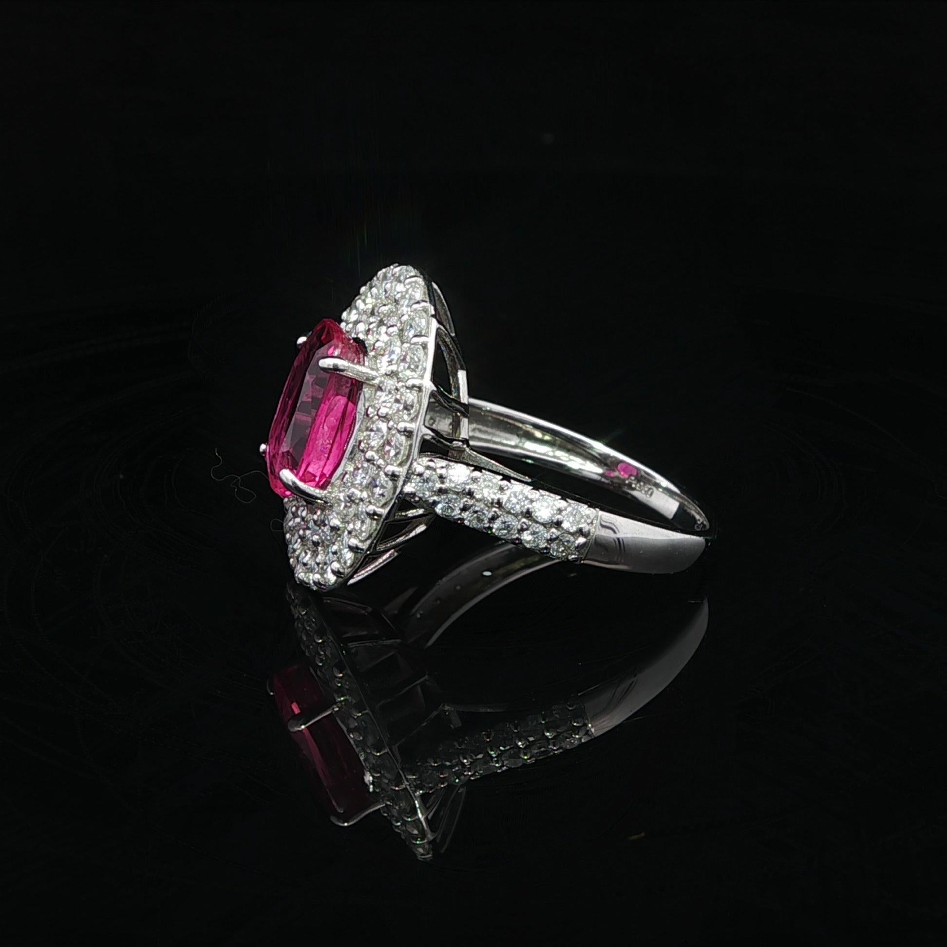 Platin GIA 3,52ct lange ovale keine Hitze Rubin w / Dual Halo Diamond Platter Ring im Angebot 7