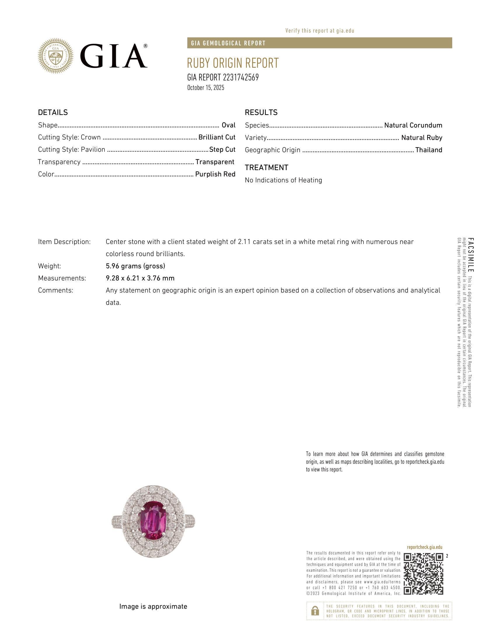 Platin GIA 3,52ct lange ovale keine Hitze Rubin w / Dual Halo Diamond Platter Ring im Angebot 8