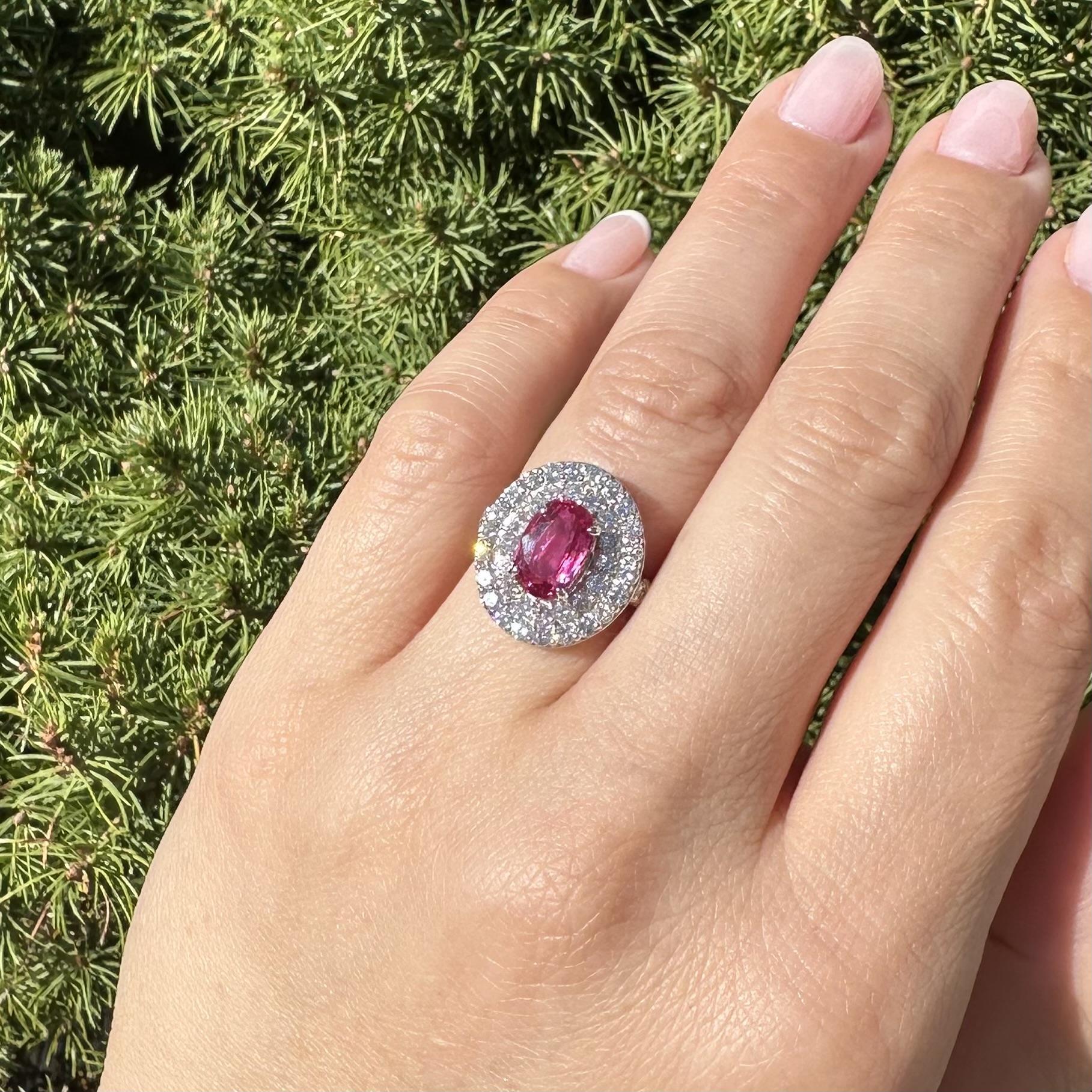 Platin GIA 3,52ct lange ovale keine Hitze Rubin w / Dual Halo Diamond Platter Ring im Angebot 9