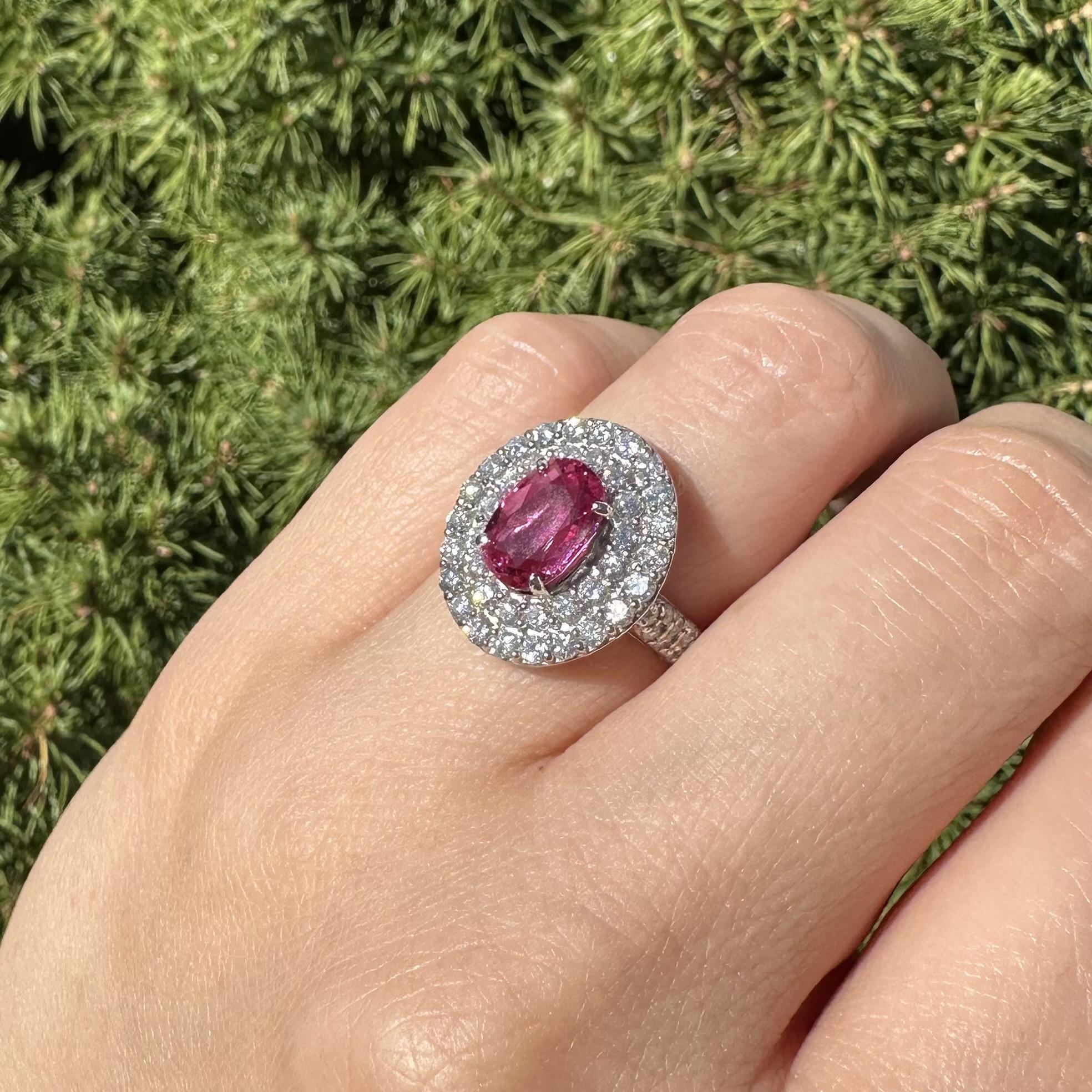 Platin GIA 3,52ct lange ovale keine Hitze Rubin w / Dual Halo Diamond Platter Ring im Angebot 10