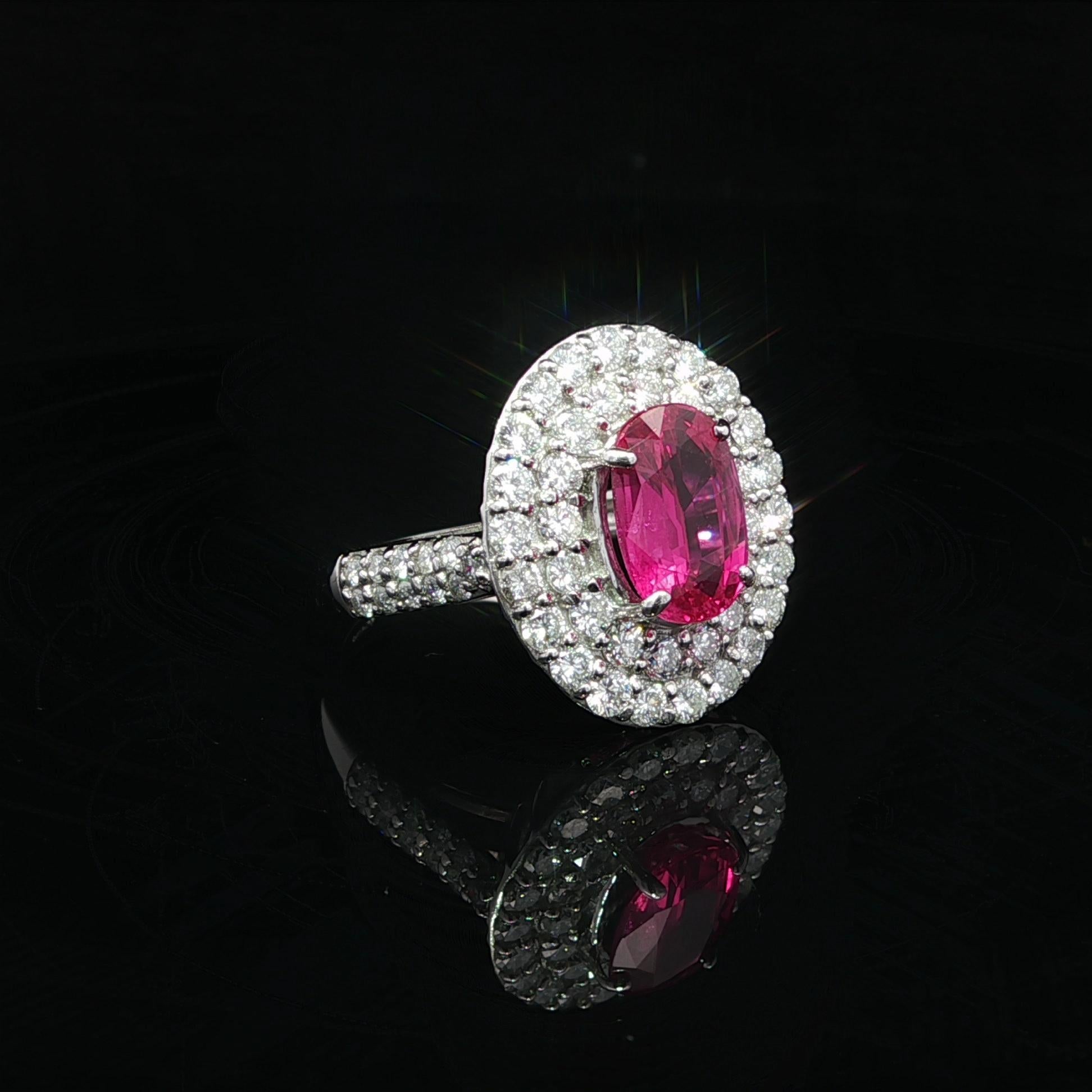 Platin GIA 3,52ct lange ovale keine Hitze Rubin w / Dual Halo Diamond Platter Ring im Angebot 4