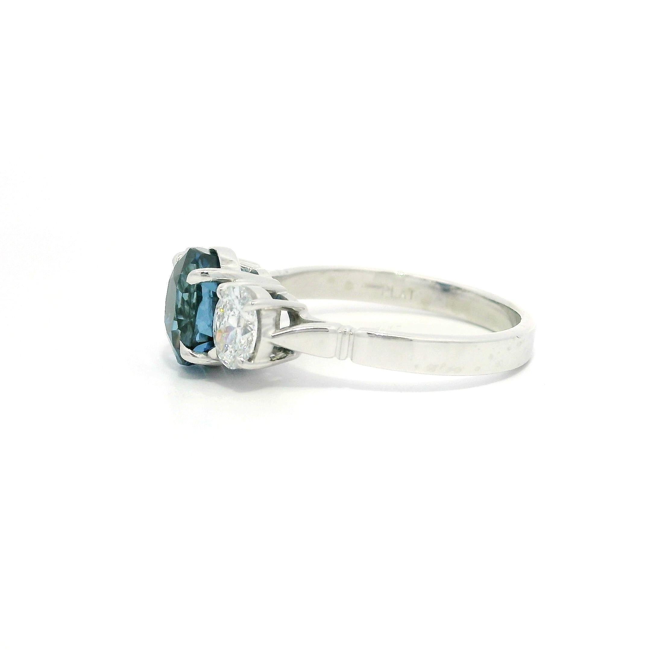 Platinum GIA 3.5ctw No Heat Royal Blue Burma Sapphire & Oval Diamond Ring For Sale 6