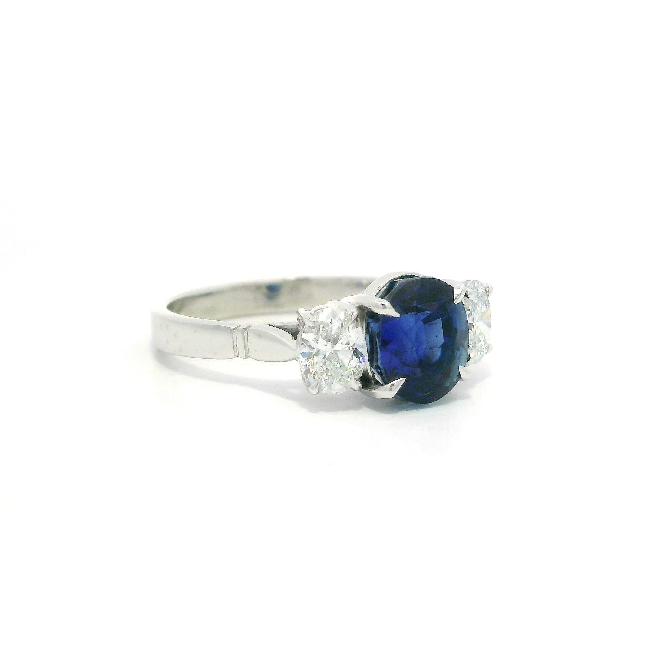 Platinum GIA 3.5ctw No Heat Royal Blue Burma Sapphire & Oval Diamond Ring For Sale 4