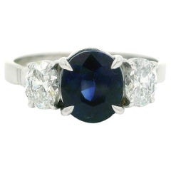 Platinum GIA 3.5ctw No Heat Royal Blue Burma Sapphire & Oval Diamond Ring