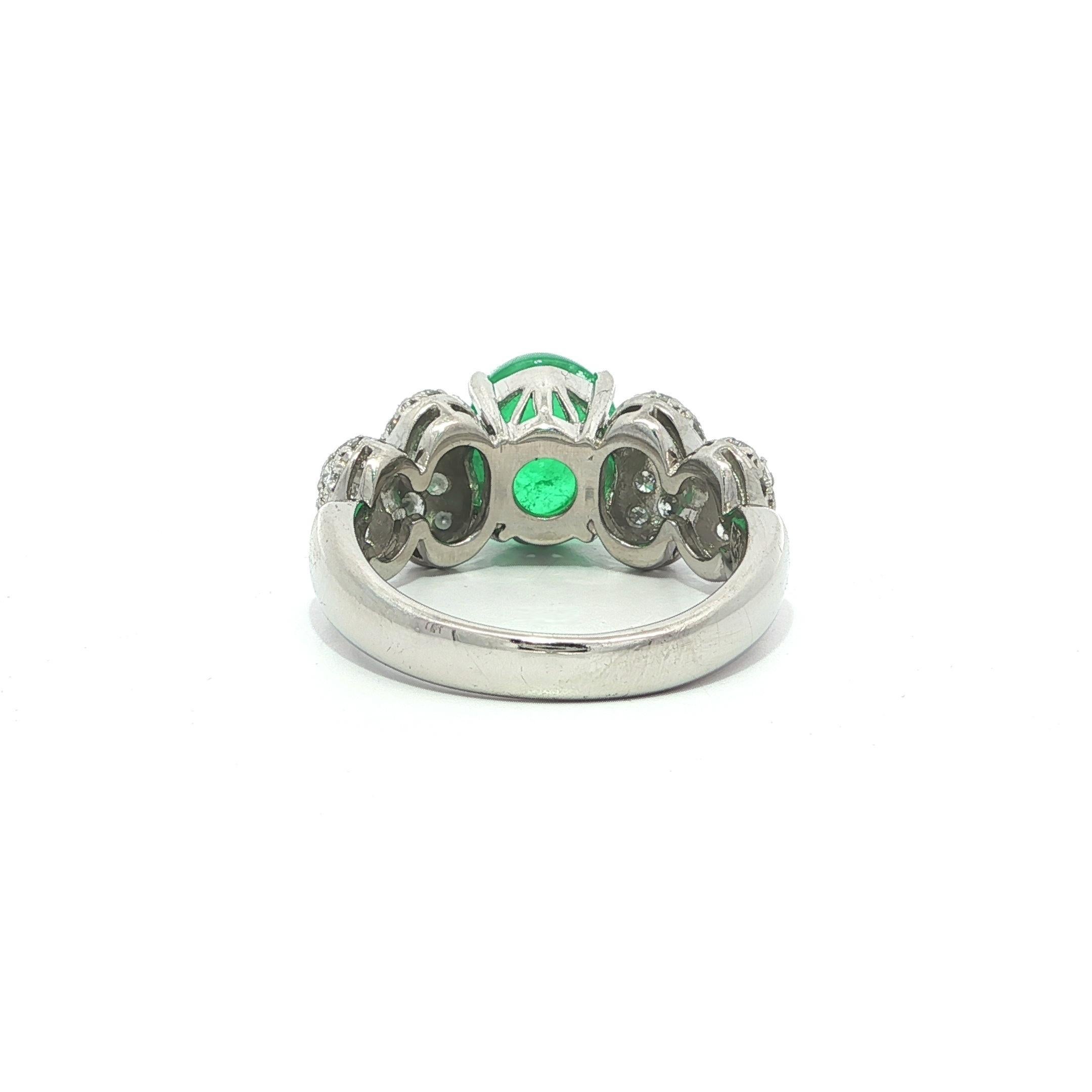 Platin GIA 3,66ctw Cabochon kolumbianischen Smaragd & Diamond Bubble Sides Ring im Angebot 7
