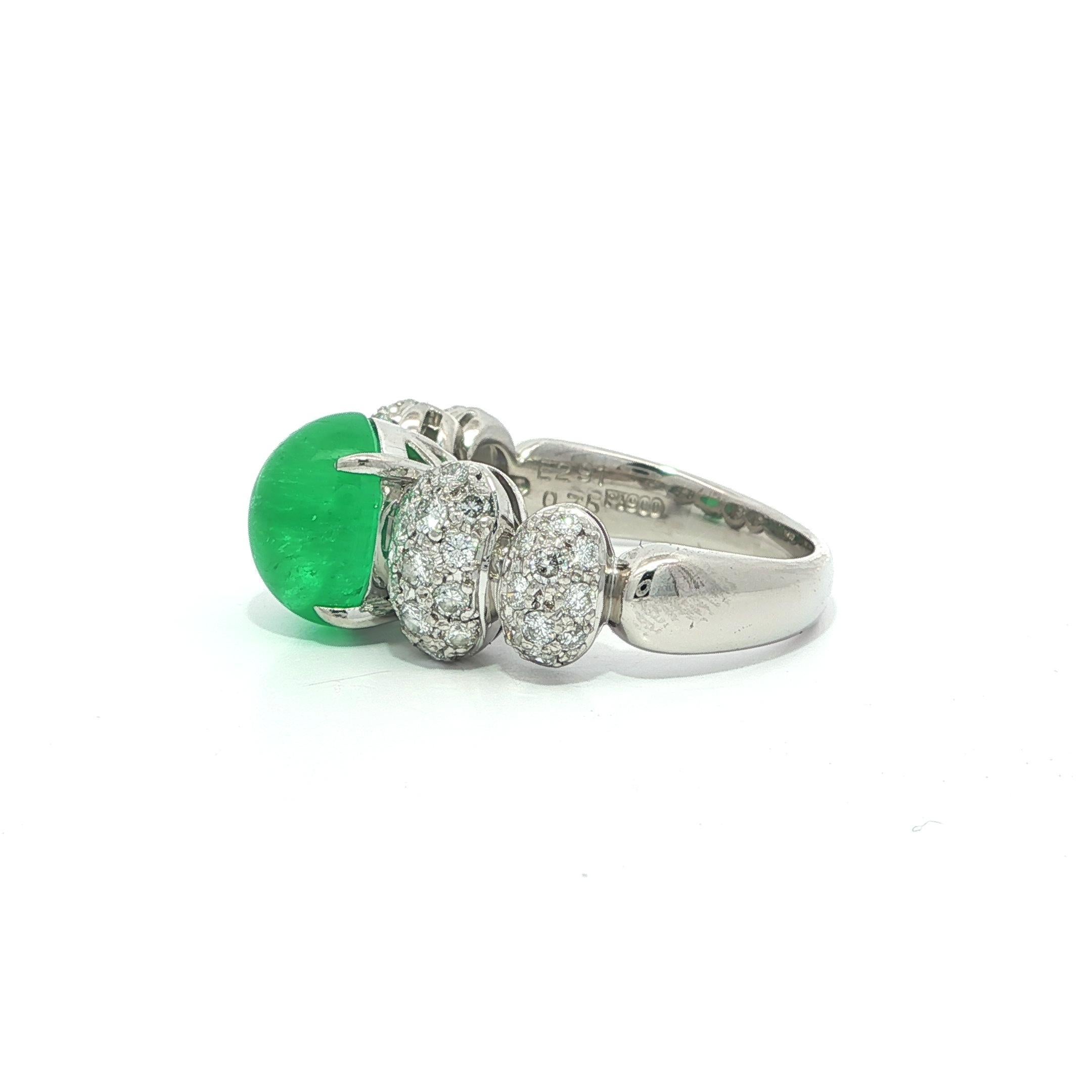 Platin GIA 3,66ctw Cabochon kolumbianischen Smaragd & Diamond Bubble Sides Ring im Angebot 5