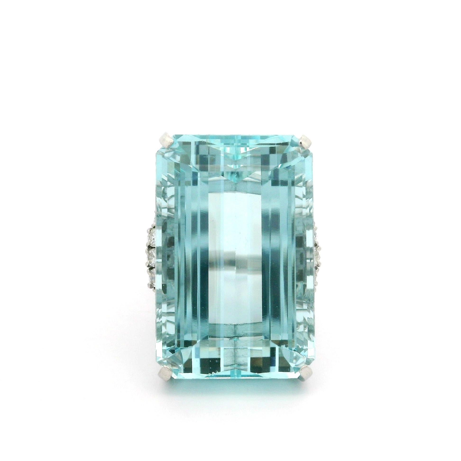 Platinum GIA 36.91ctw Elongated Emerald Beautiful Aquamarine & Diamond Ring For Sale 8