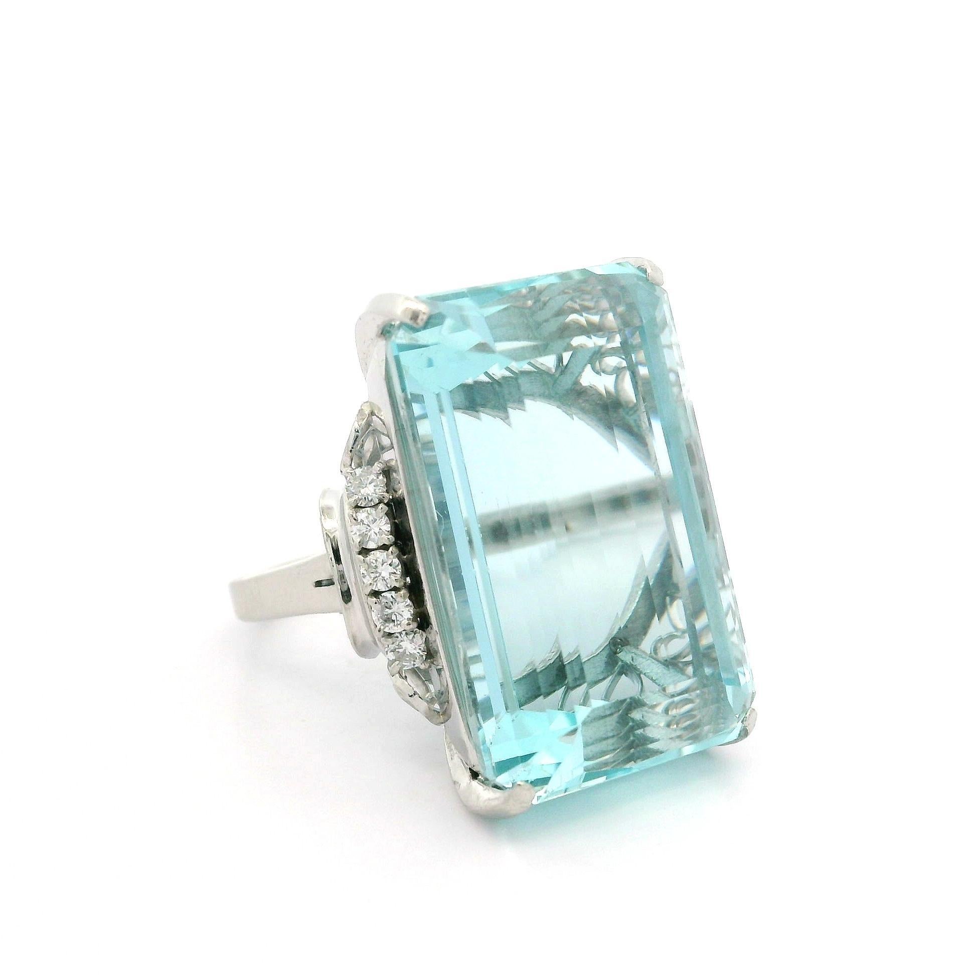 Platinum GIA 36.91ctw Elongated Emerald Beautiful Aquamarine & Diamond Ring For Sale 9
