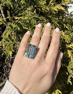 Platinum GIA 36.91ctw Elongated Emerald Beautiful Aquamarine & Diamond Ring