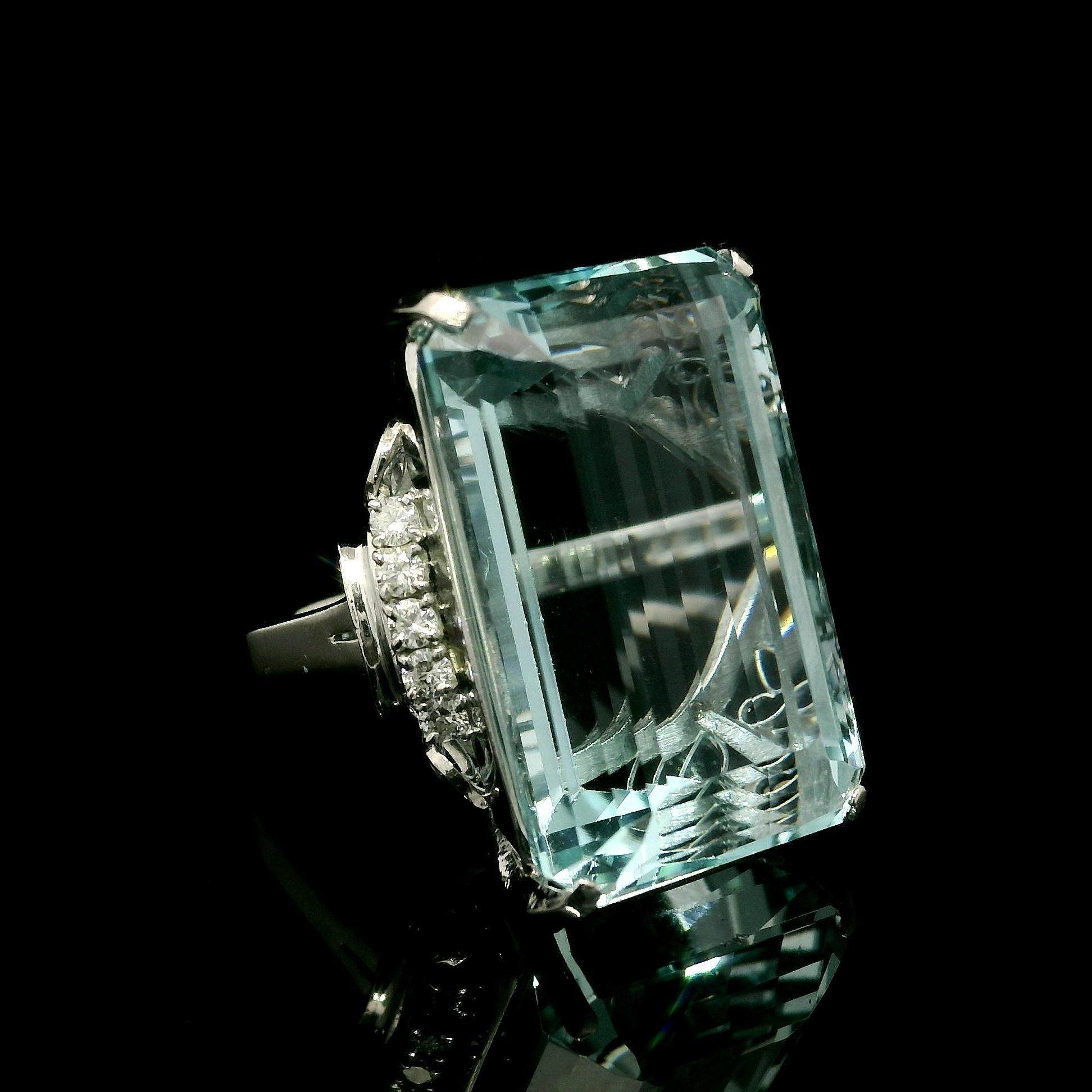 Women's Platinum GIA 36.91ctw Elongated Emerald Beautiful Aquamarine & Diamond Ring For Sale
