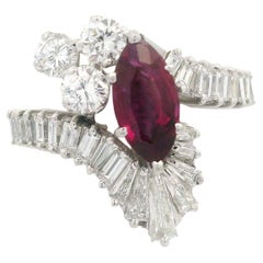 Platinum GIA 3.70ctw High Quality No Heat Marquise Ruby 
Baguette Diamond Ring