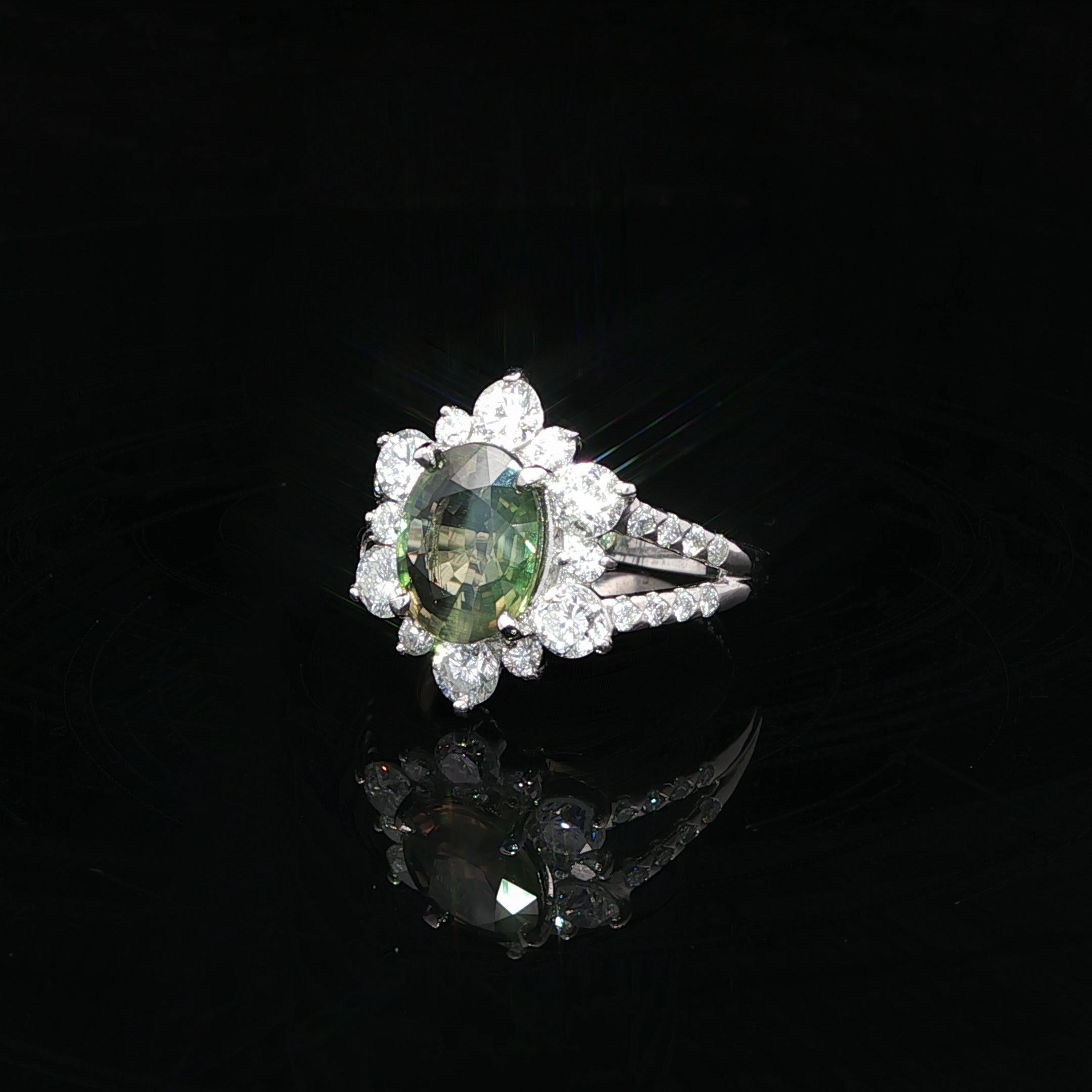 Platinum GIA 3.73ctw Color Change Green to Purple Alexandrite Diamond Ring For Sale 5