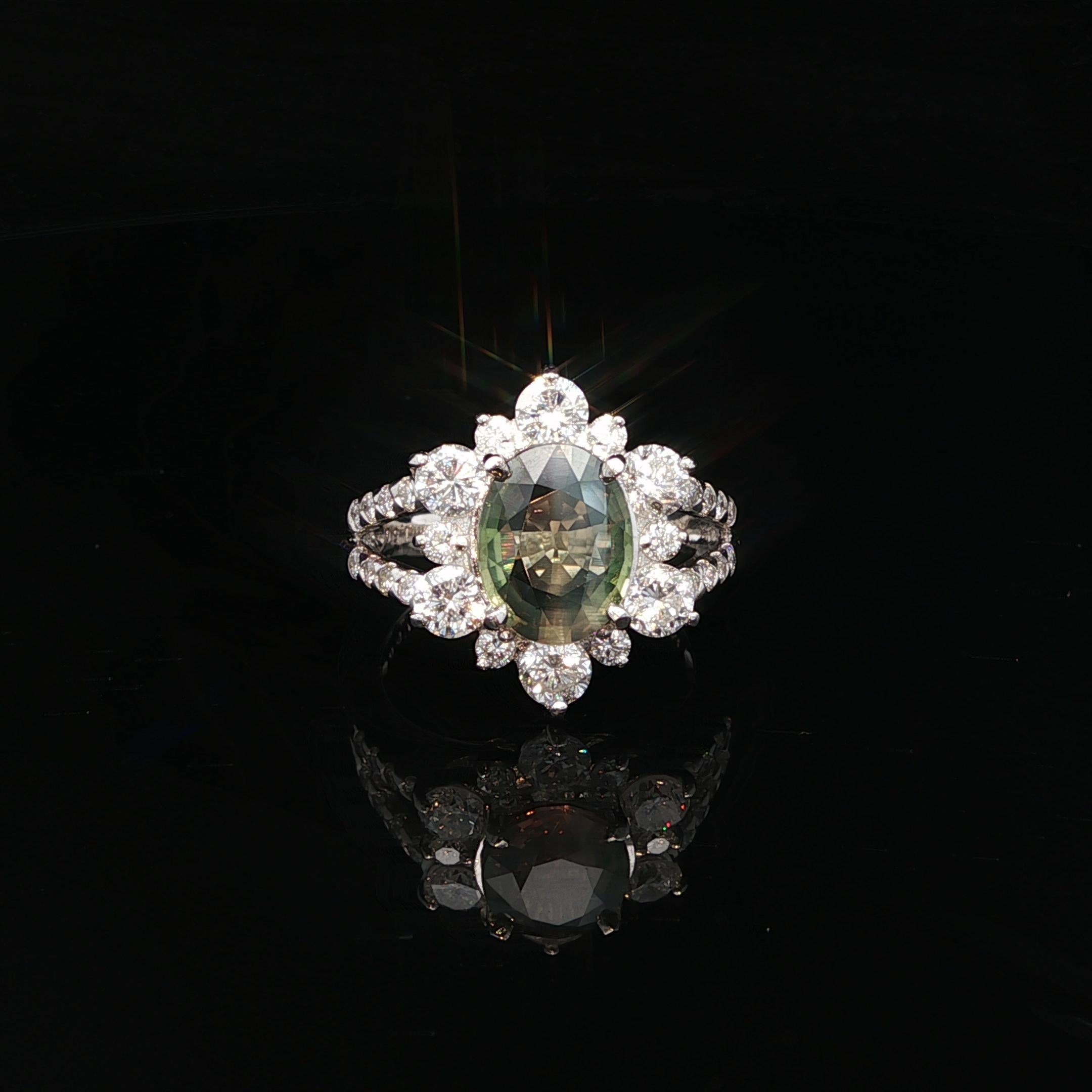Platinum GIA 3.73ctw Color Change Green to Purple Alexandrite Diamond Ring For Sale 6