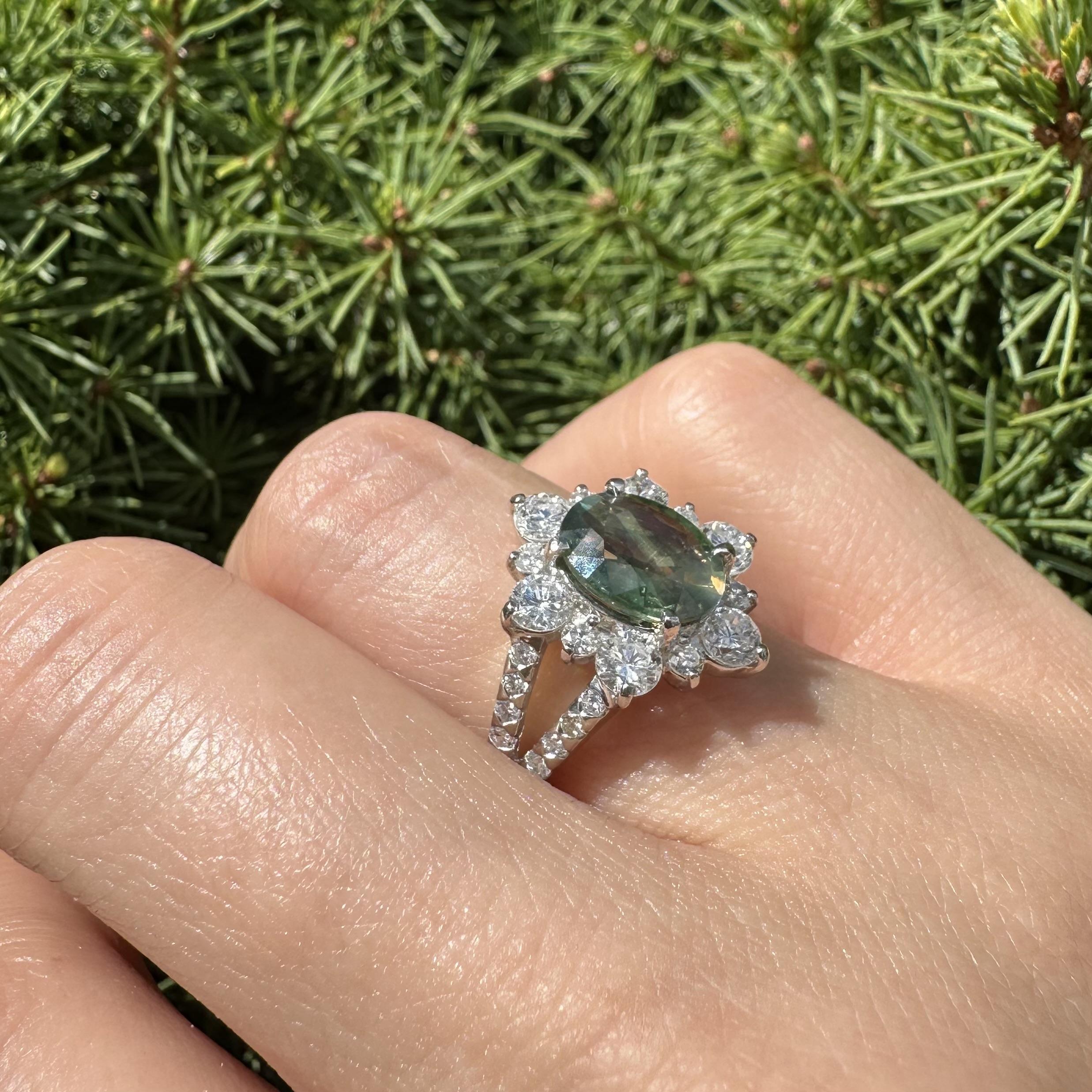 Platinum GIA 3.73ctw Color Change Green to Purple Alexandrite Diamond Ring For Sale 11