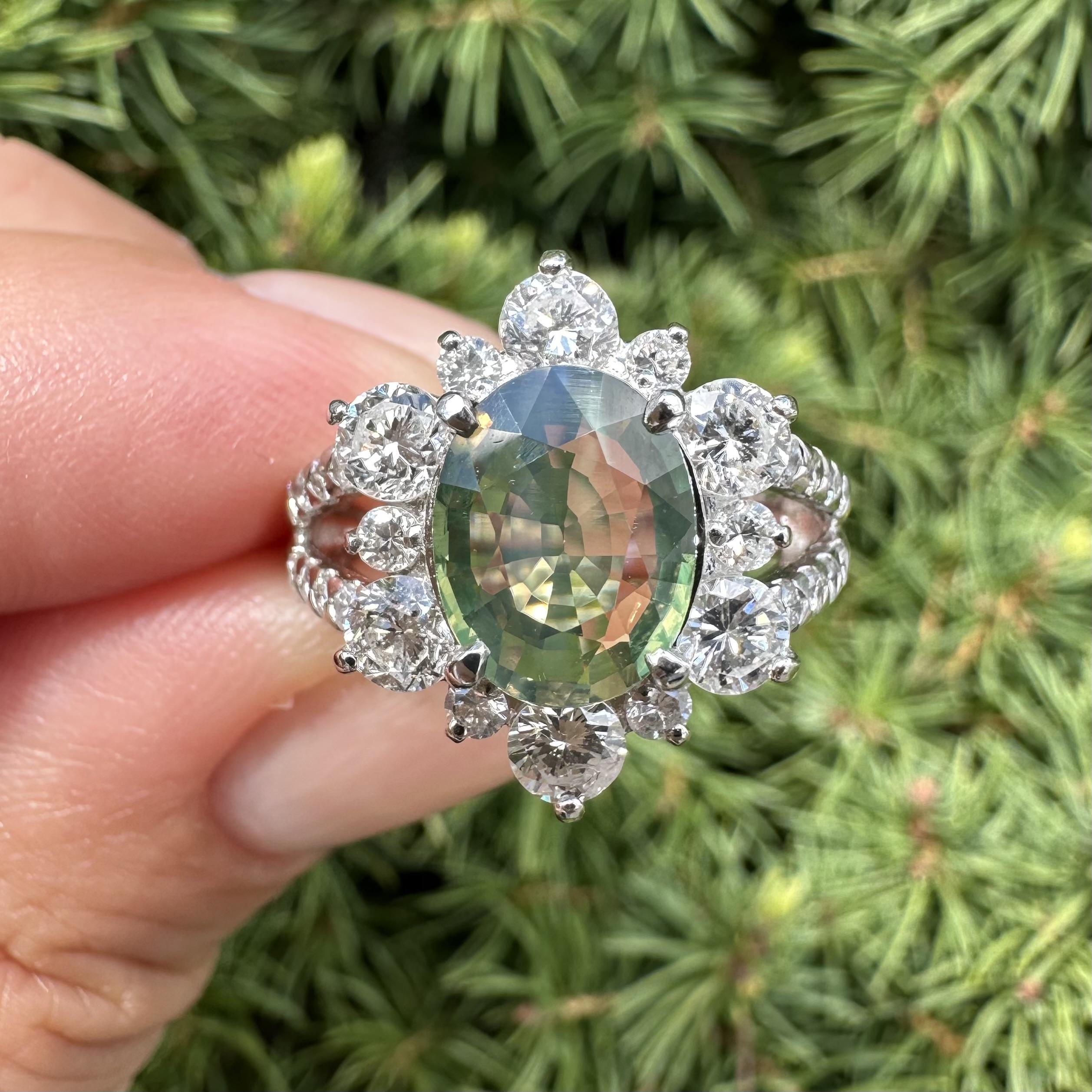 Platinum GIA 3.73ctw Color Change Green to Purple Alexandrite Diamond Ring For Sale 12