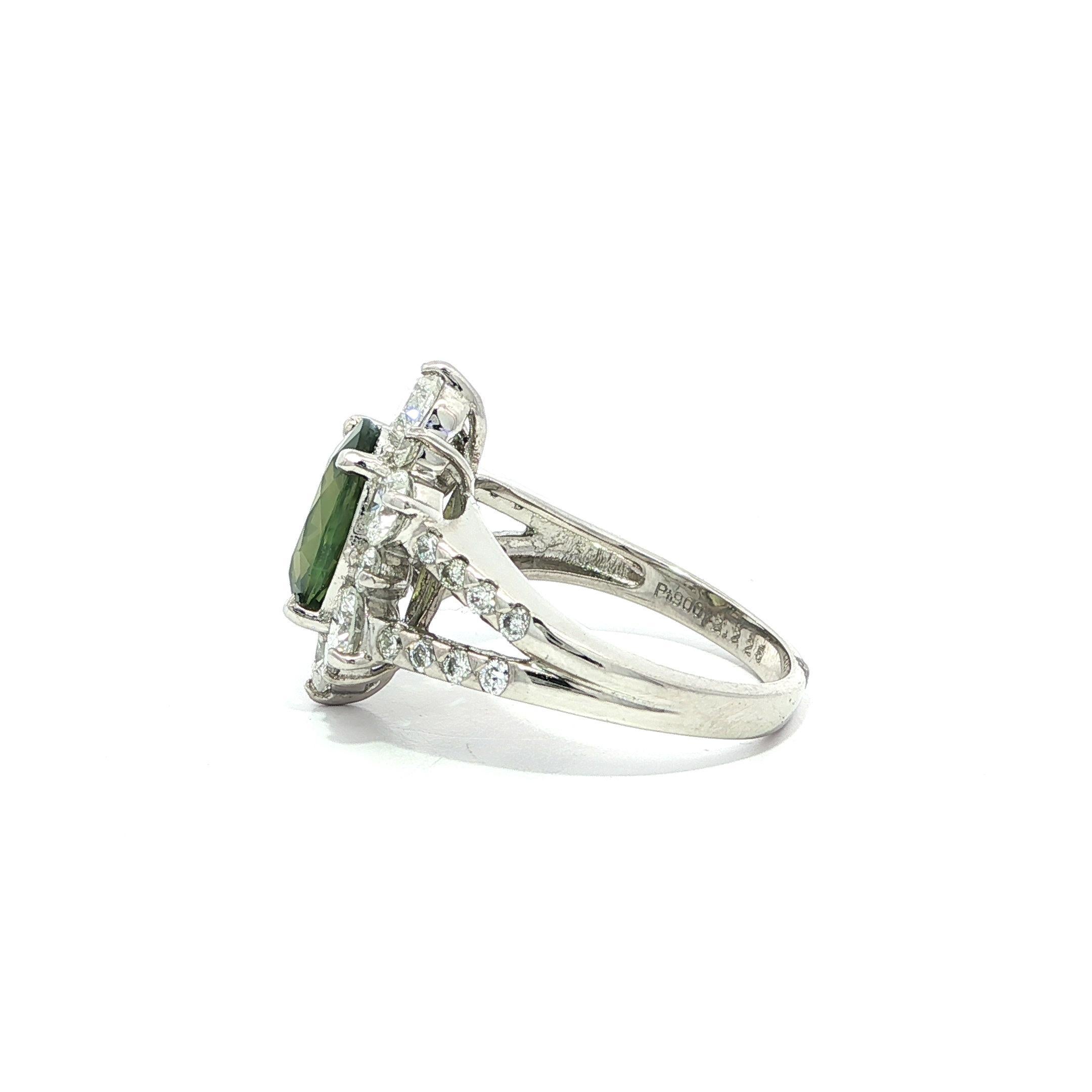 Brilliant Cut Platinum GIA 3.73ctw Color Change Green to Purple Alexandrite Diamond Ring For Sale