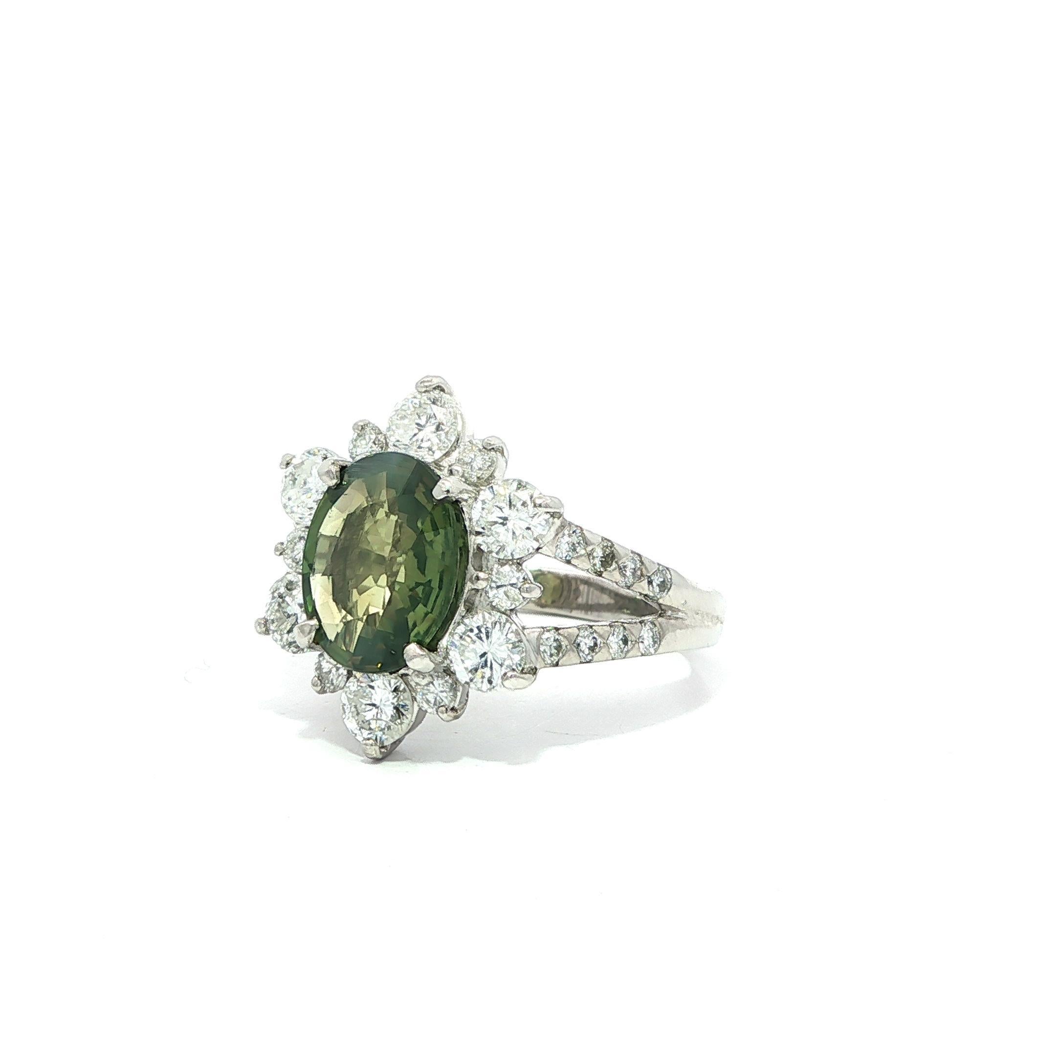 Platinum GIA 3.73ctw Color Change Green to Purple Alexandrite Diamond Ring For Sale 1