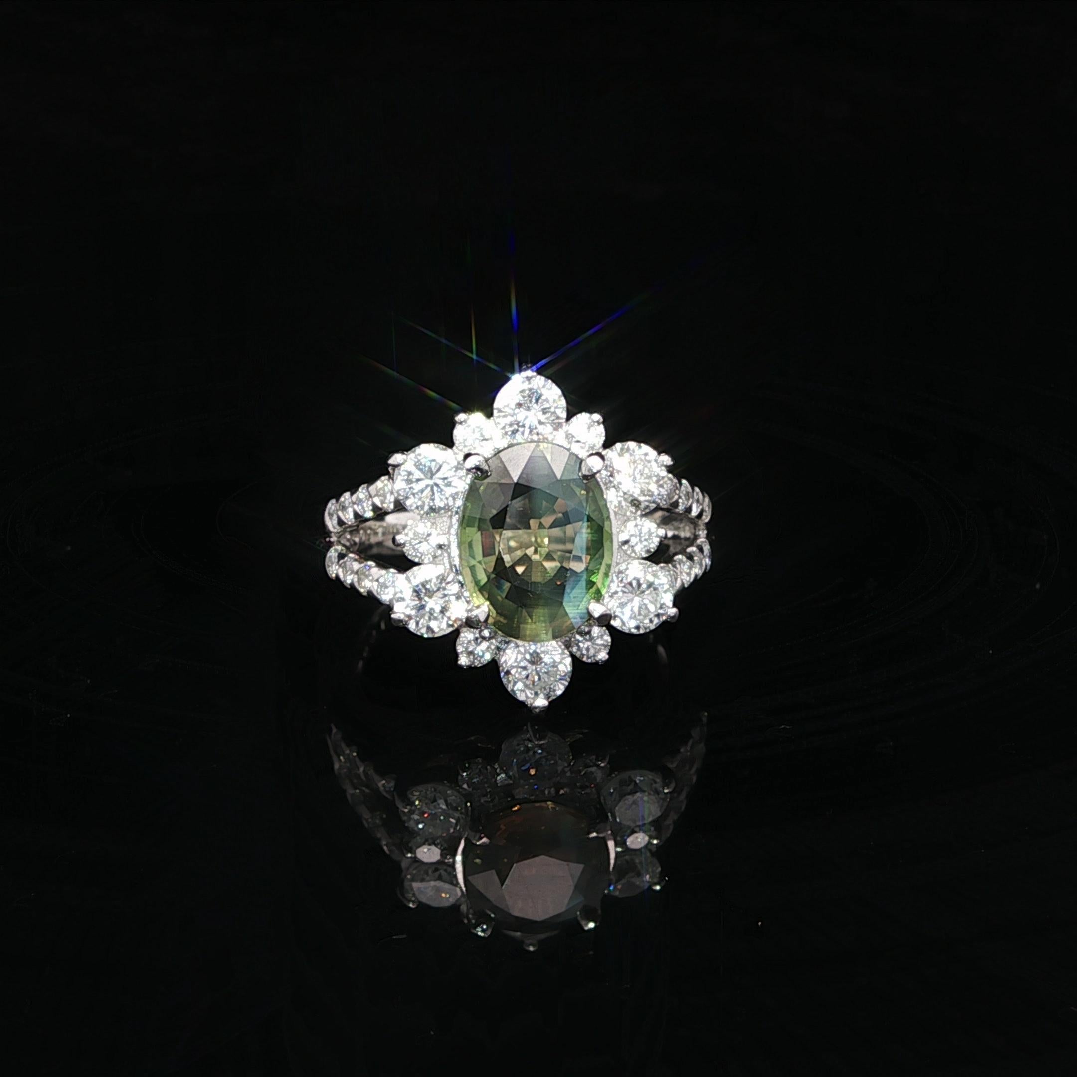 Platinum GIA 3.73ctw Color Change Green to Purple Alexandrite Diamond Ring For Sale 3