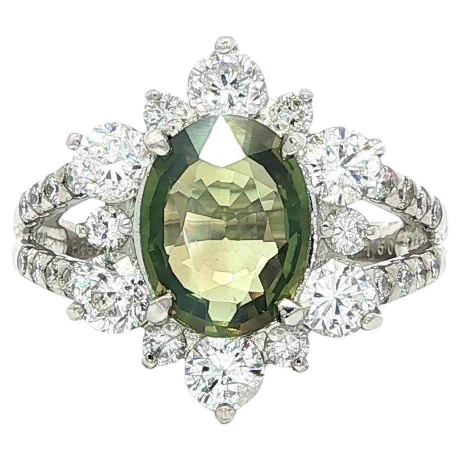 Platinum GIA 3.73ctw Color Change Green to Purple Alexandrite Diamond Ring For Sale