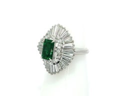 Platinum GIA 3.87ctw Long Top Color No Oil Emerald Diamond Ballerina Ring