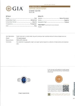 Platinum GIA 3ctw Oval Sapphire w/ Round & Baguette Diamond Floral Cocktail Ring